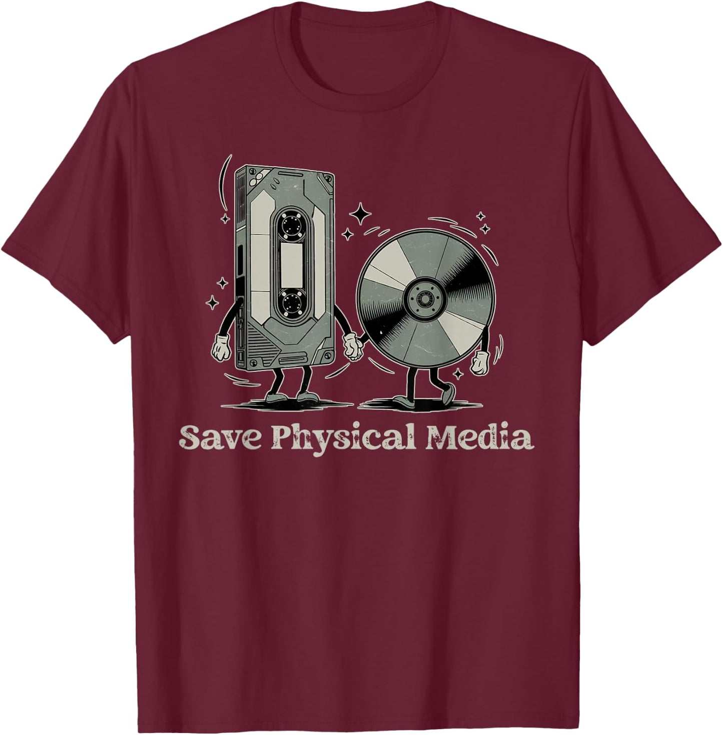 Save Physical Media - VHS CD DVD Blu-ray Vinyl Record T-Shirt - T-Shirt | Maroon