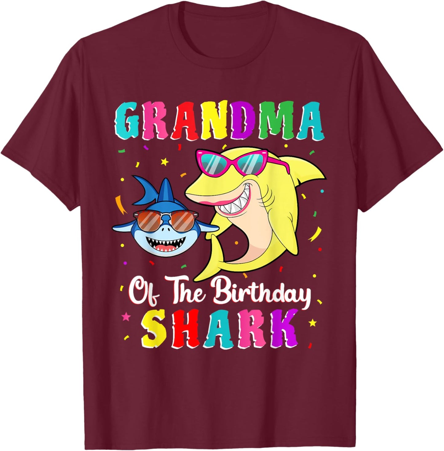 Grandma Of The Shark Birthday Family Birthday Grandson T-Shirt - T-Shirt | Maroon