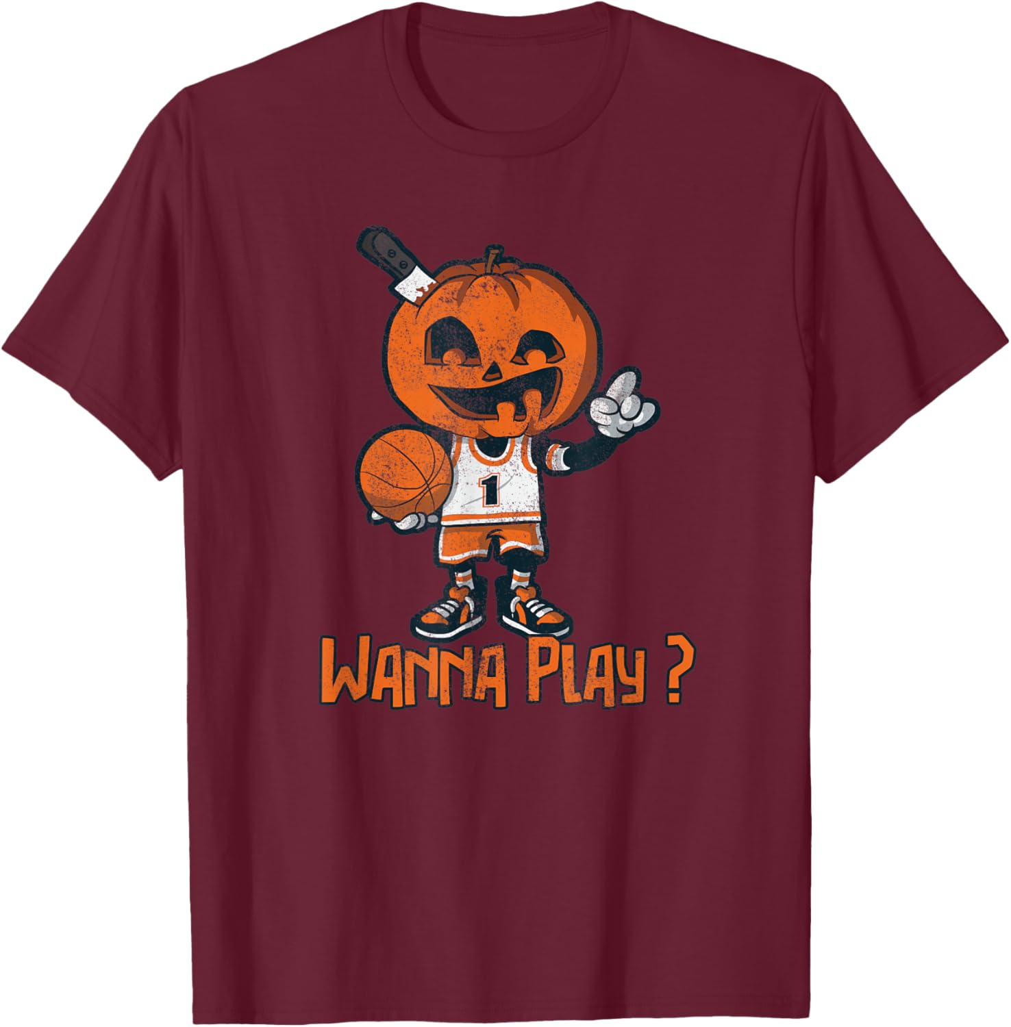Pumpkin, Wanna Play?, Dead Zombie Basketball Player T-Shirt - T-Shirt | Maroon