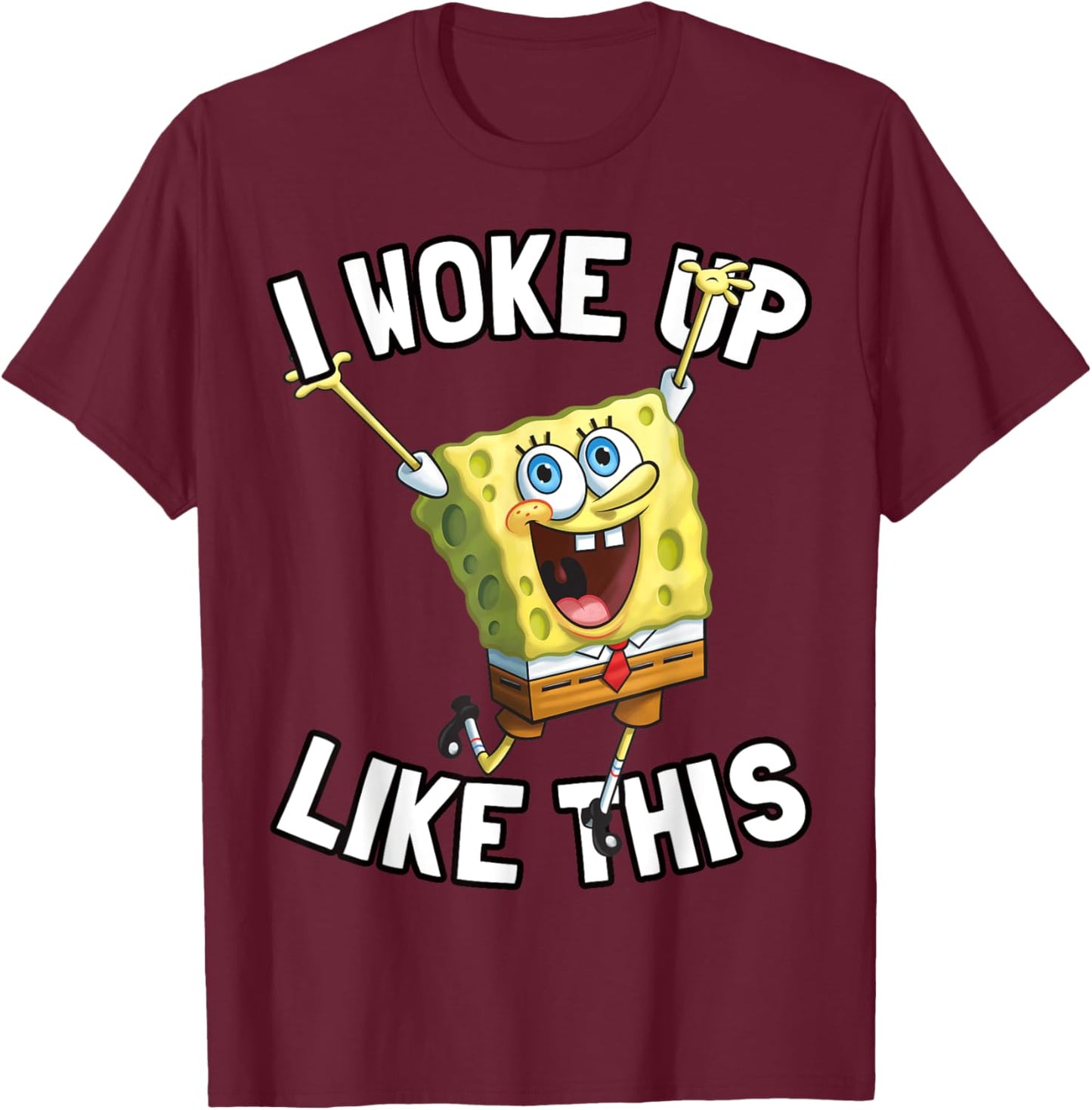 Mademark x SpongeBob SquarePants - Spongebob SquarePants I Woke Up Like This T-Shirt - T-Shirt | Maroon