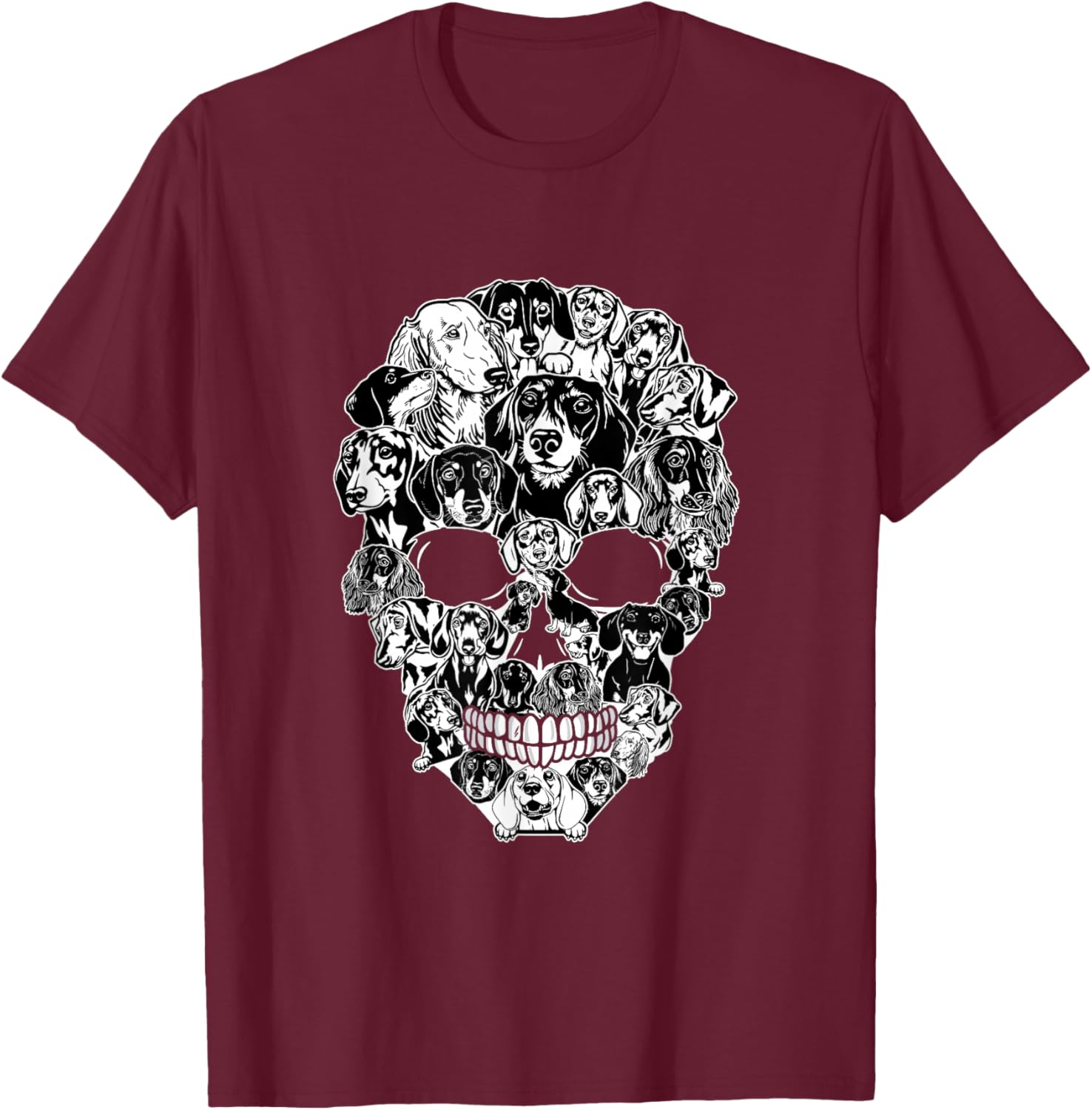 Funny Dachshund Skull Dog Skeleton Halloween Men Women Kids T-Shirt - T-Shirt | Maroon