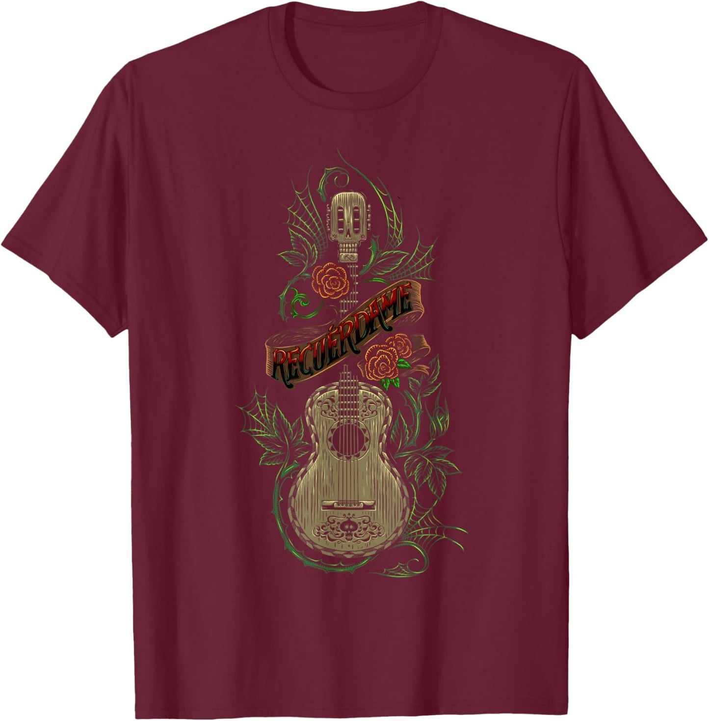 Disney Pixar Coco Recuerdame Guitar Portrait T-Shirt - T-Shirt | Maroon