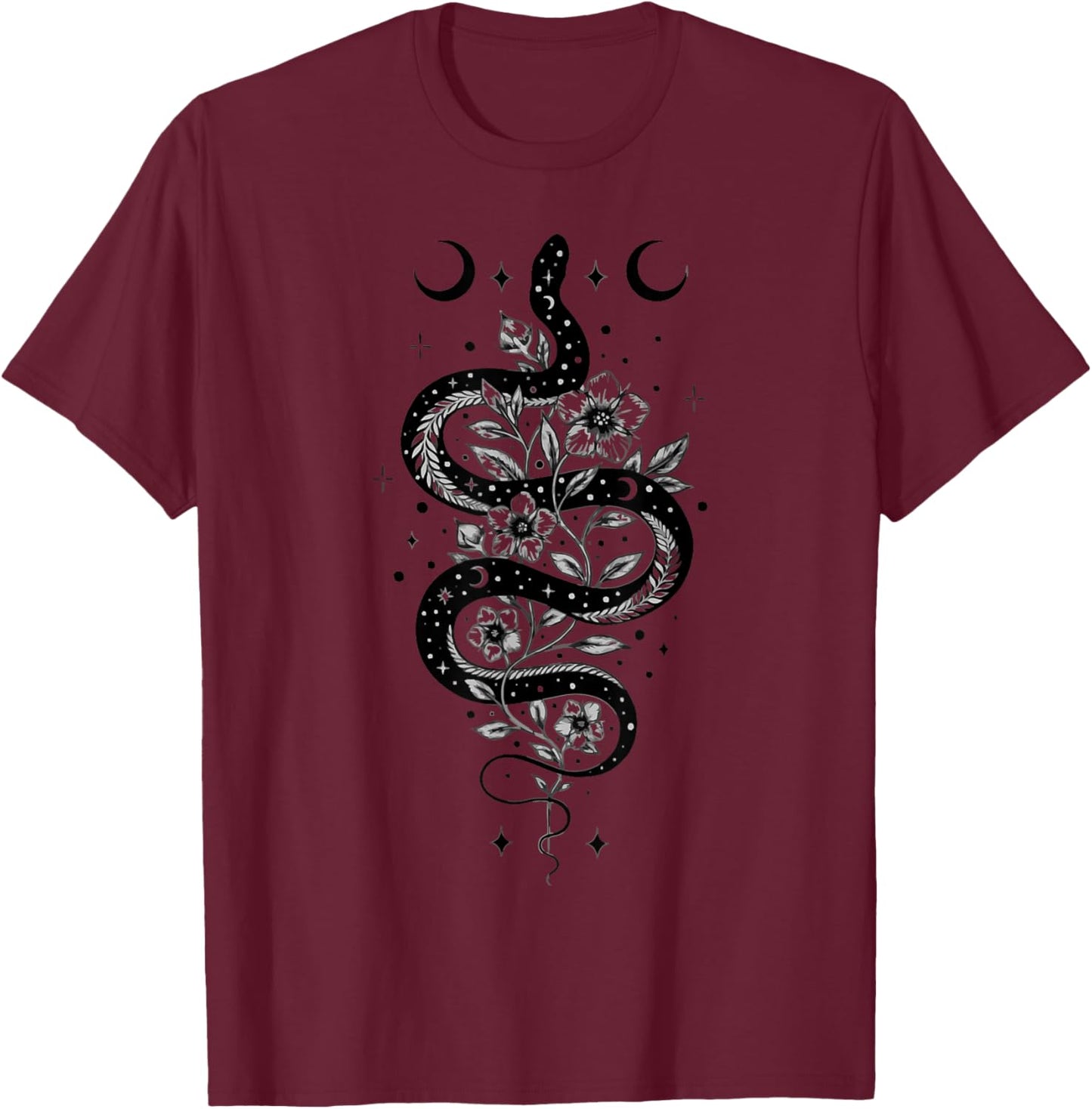 Snake & Flowers Gothic Witchy Punk T-Shirt - T-Shirt | Maroon