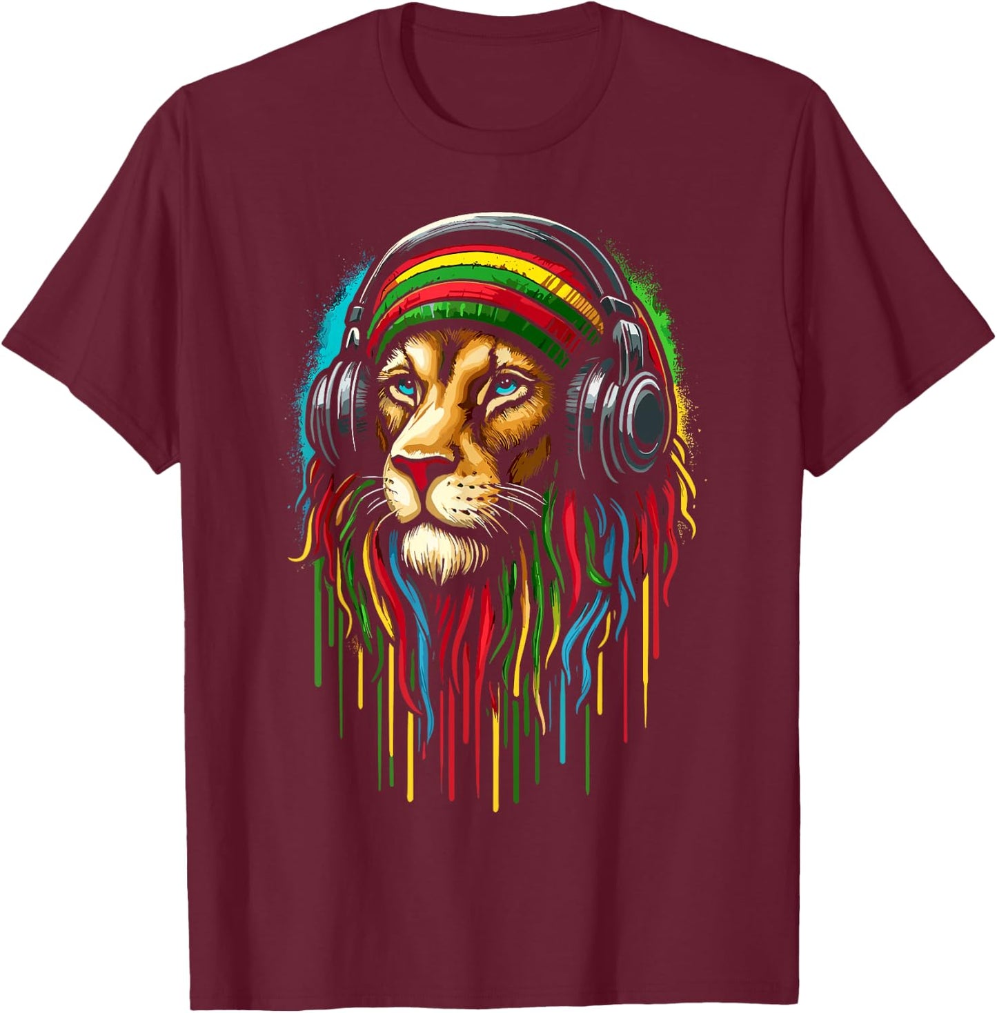 Jamaican Lion Jamaican Rasta Flag T-Shirt - T-Shirt | Maroon