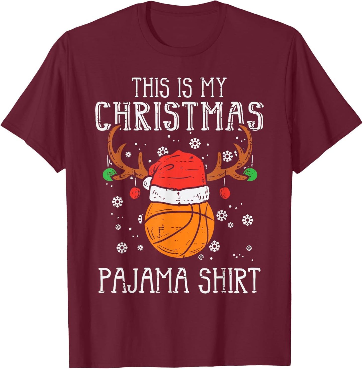 This Is My Christmas Pajama Shirt Basketball Xmas Sports T-Shirt - T-Shirt | Maroon