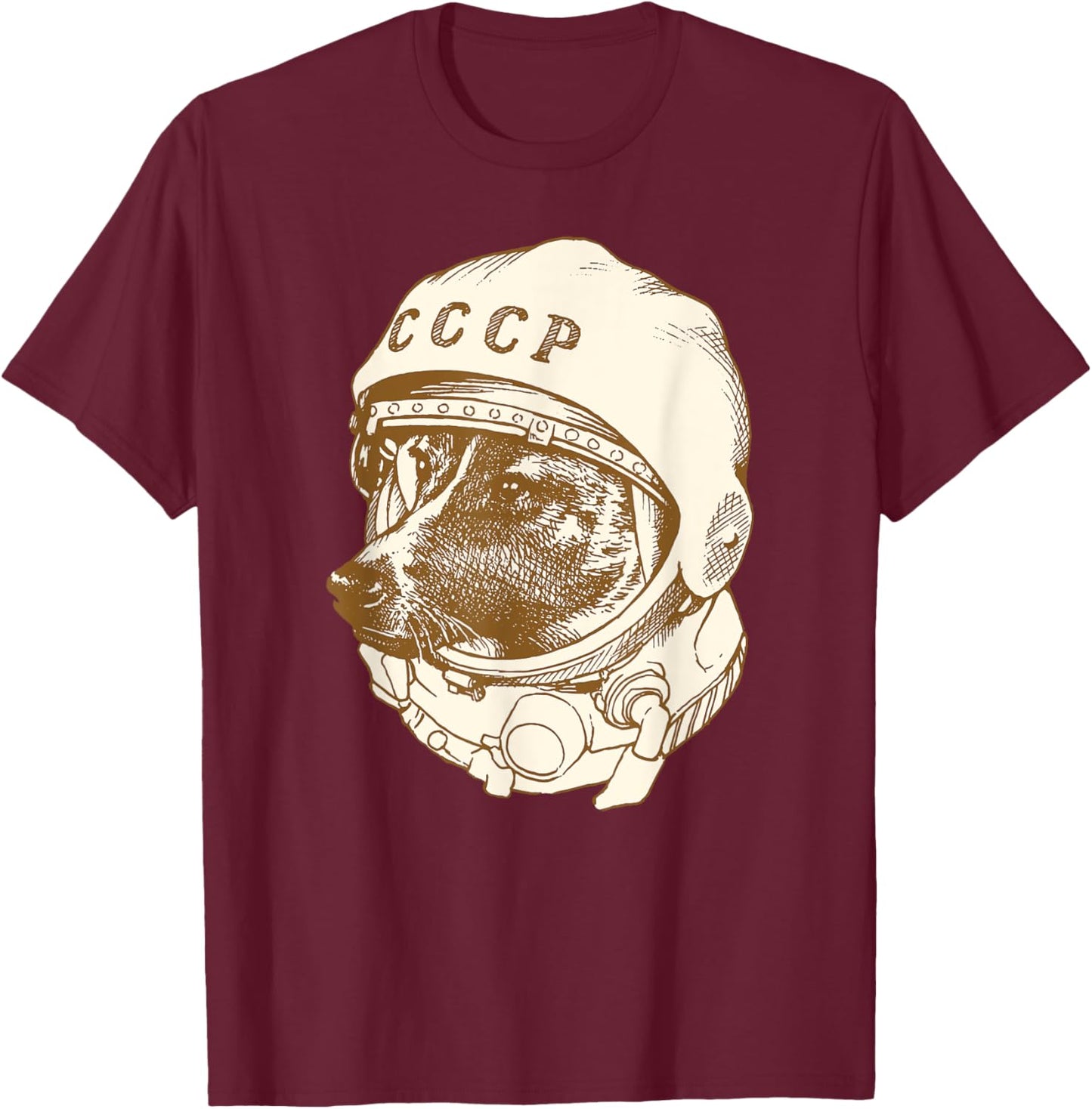 Laika Dog Sputnik Space Space Travel USSR T-Shirt - T-Shirt | Maroon