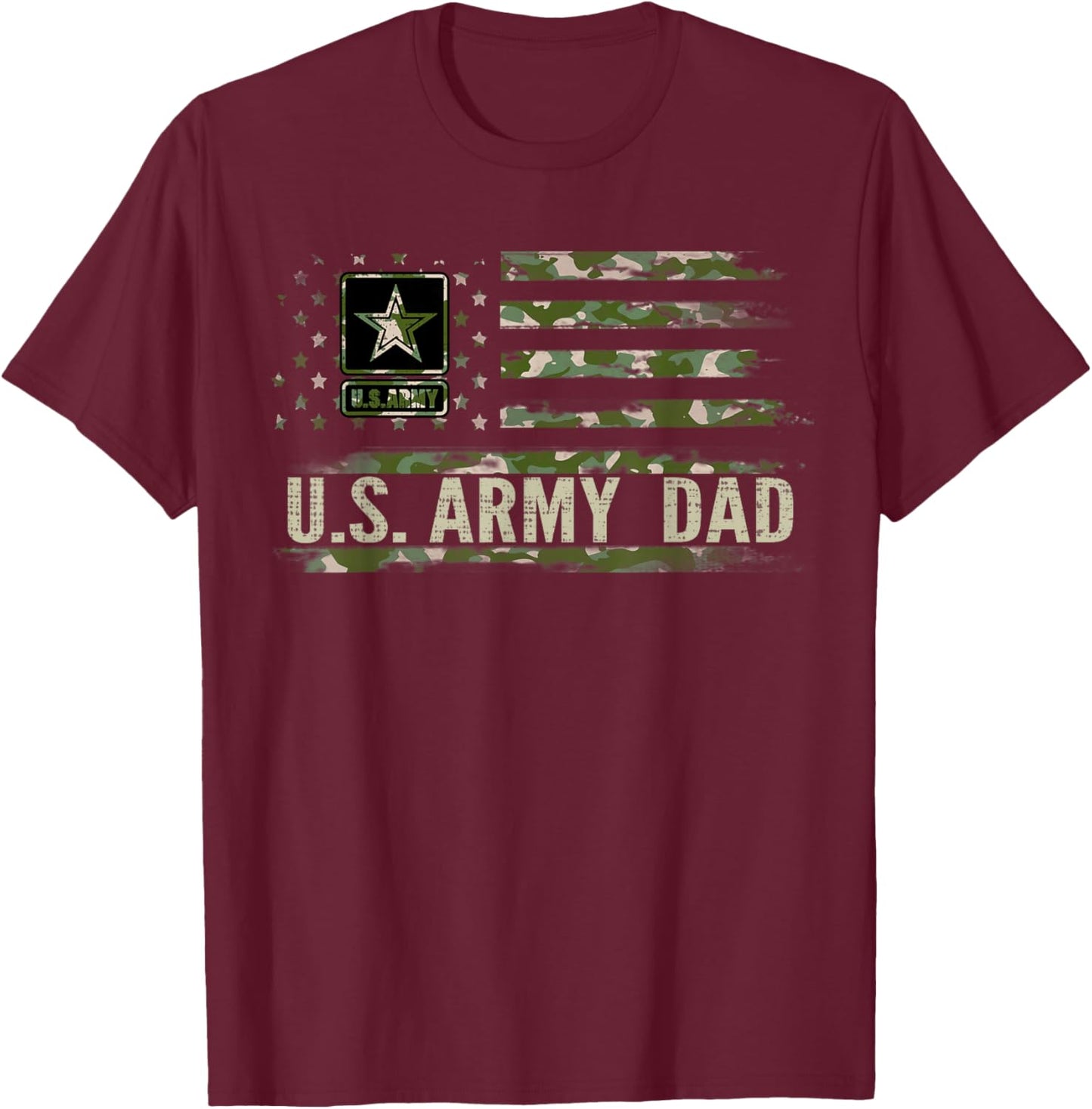 Vintage U.S Army Dad with Camo American Flag Veteran Gift T-Shirt - T-Shirt | Maroon