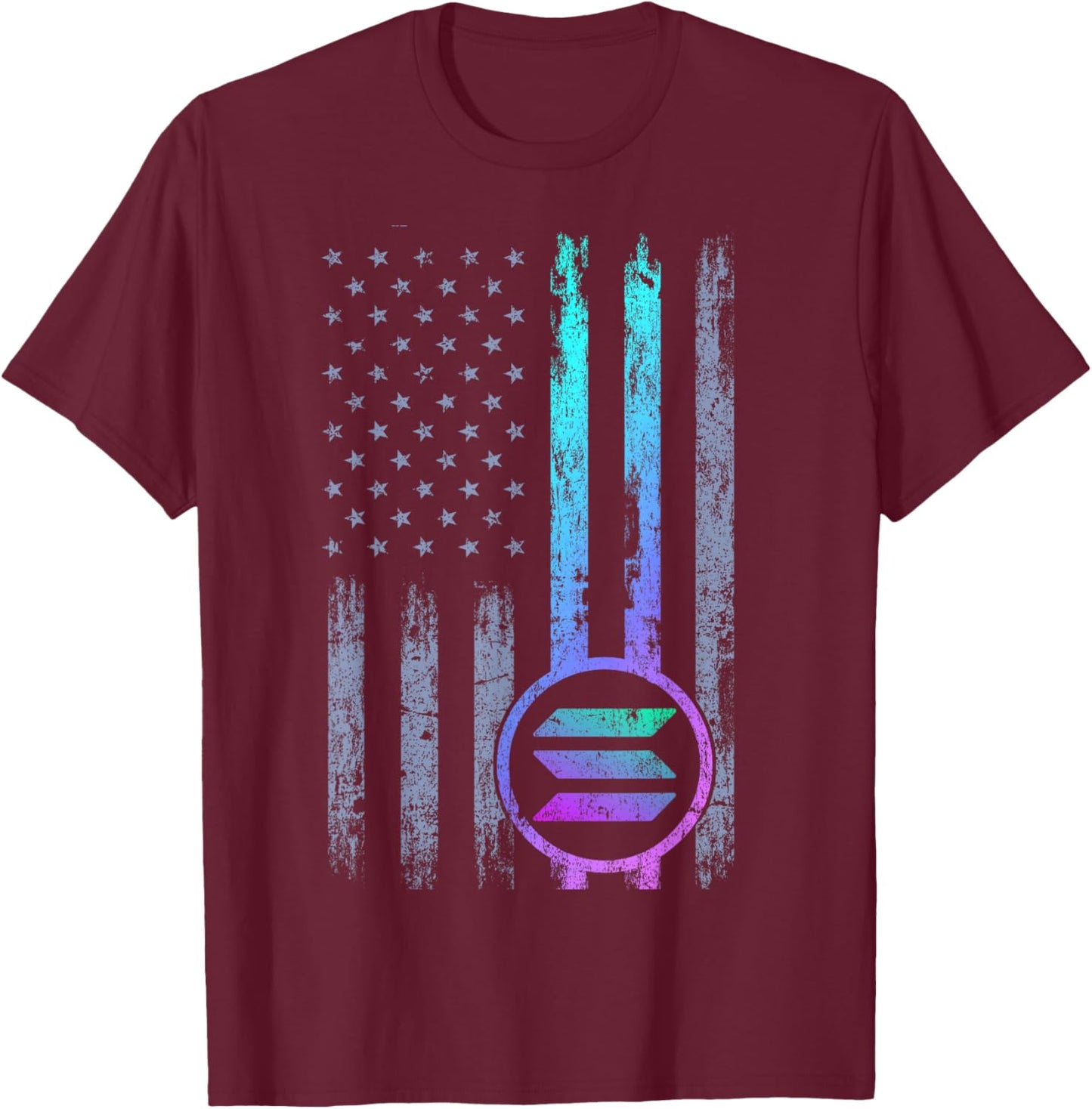 Solana Crypto Blockchain Solana Coin Distressed USA Flag T-Shirt - T-Shirt | Maroon