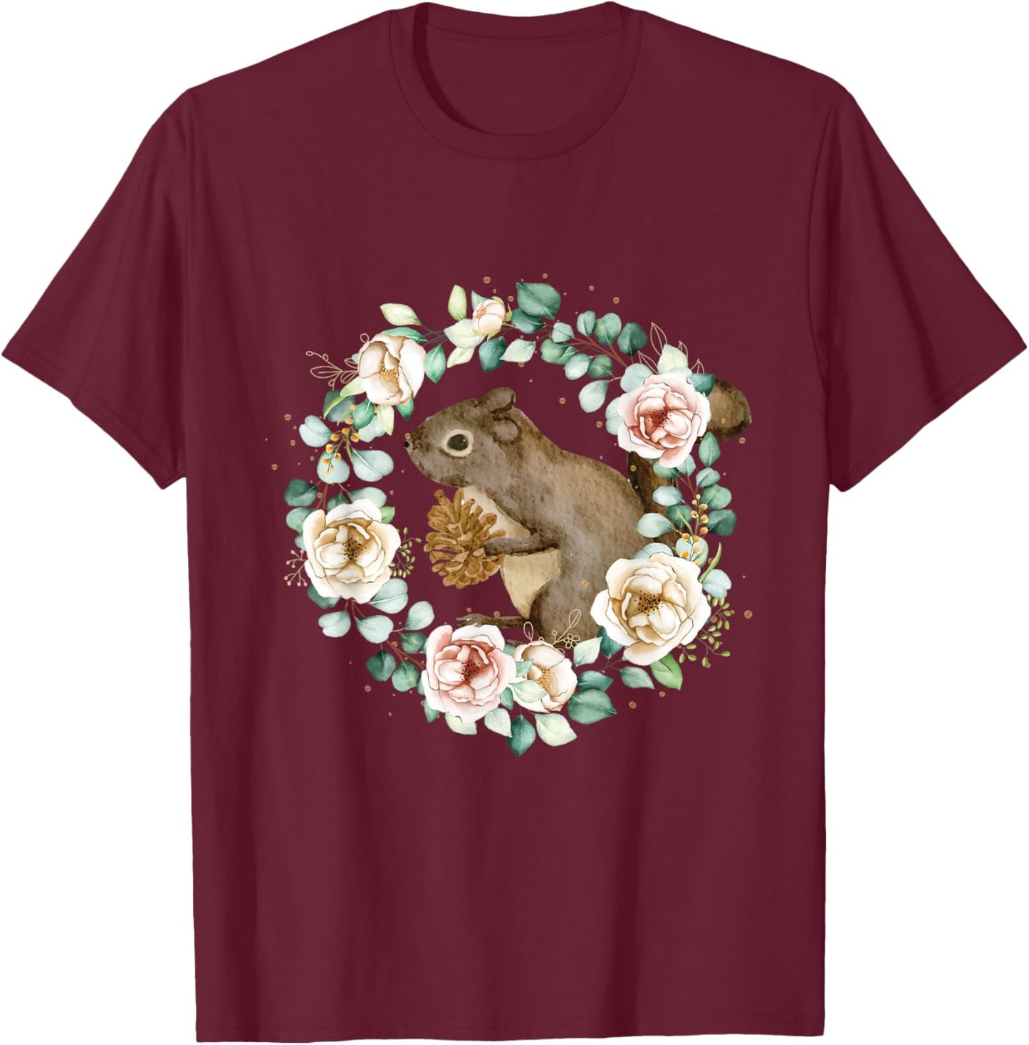 Squirrel Floral - Squirrel Lover Animal Lover T-Shirt - T-Shirt | Maroon