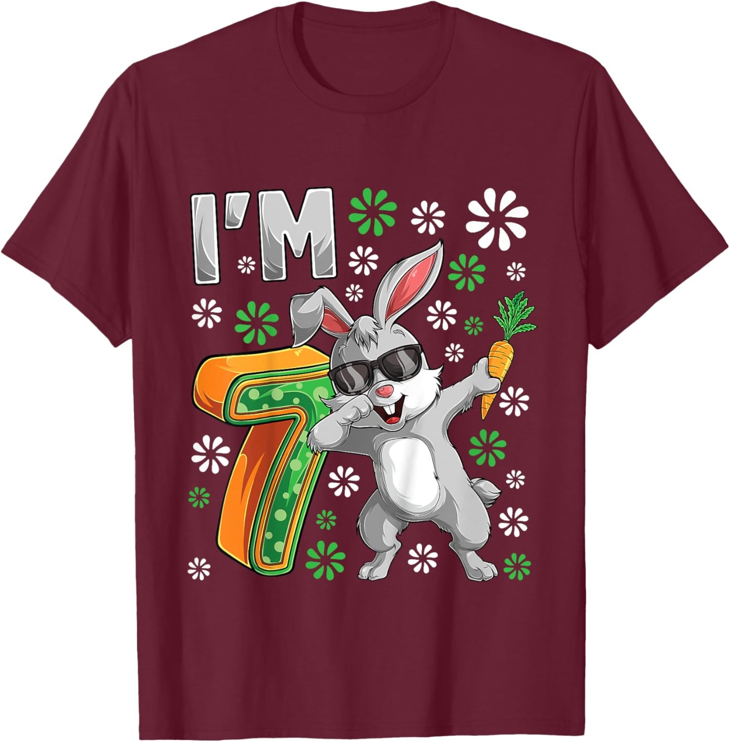 7 Year Old Bunny 7th Birthday Party Dabbing Bunny Lover T-Shirt - T-Shirt | Maroon
