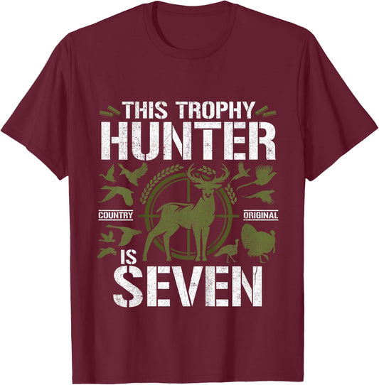 7 Year Old Hunting Birthday Party Duck Deer Hunter 7th Gift T-Shirt - T-Shirt | Maroon