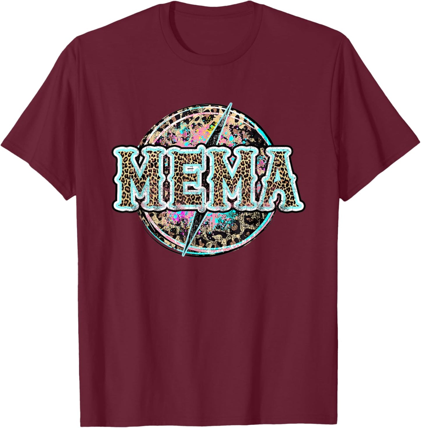 Mema Lightning Bolt Leopard Cheetah Print Western T-Shirt - T-Shirt | Maroon
