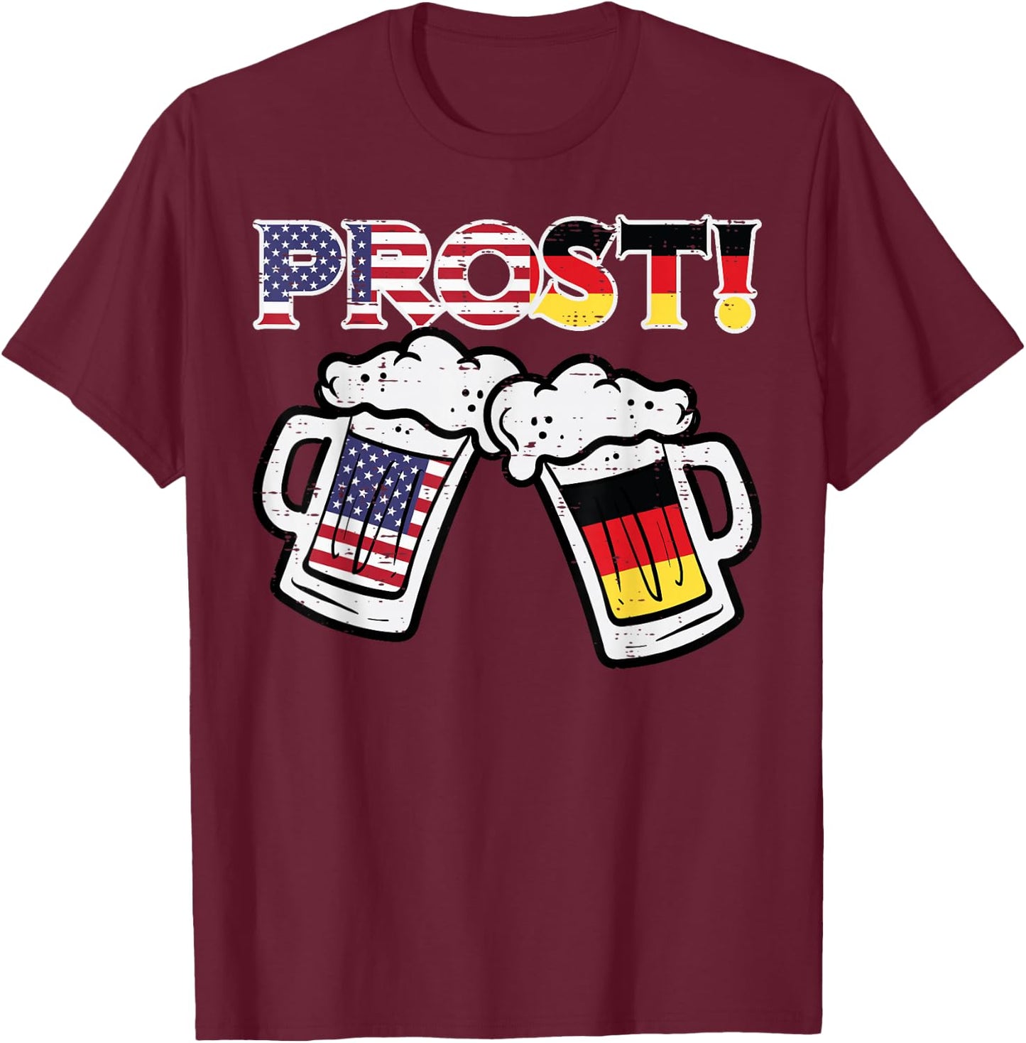 Oktoberfest US German Flag Mug Prost Bavarian Dad Men Women T-Shirt - T-Shirt | Maroon