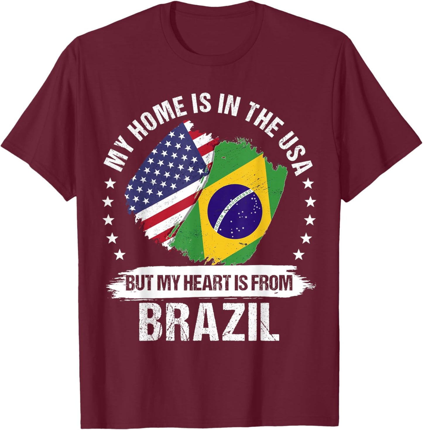 American Patriot Brazil Flag American Brazilian Roots T-Shirt - T-Shirt | Maroon