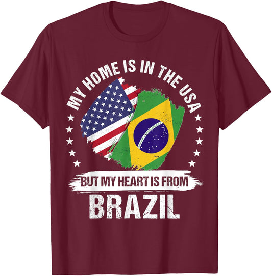 American Patriot Brazil Flag American Brazilian Roots T-Shirt - T-Shirt | Maroon