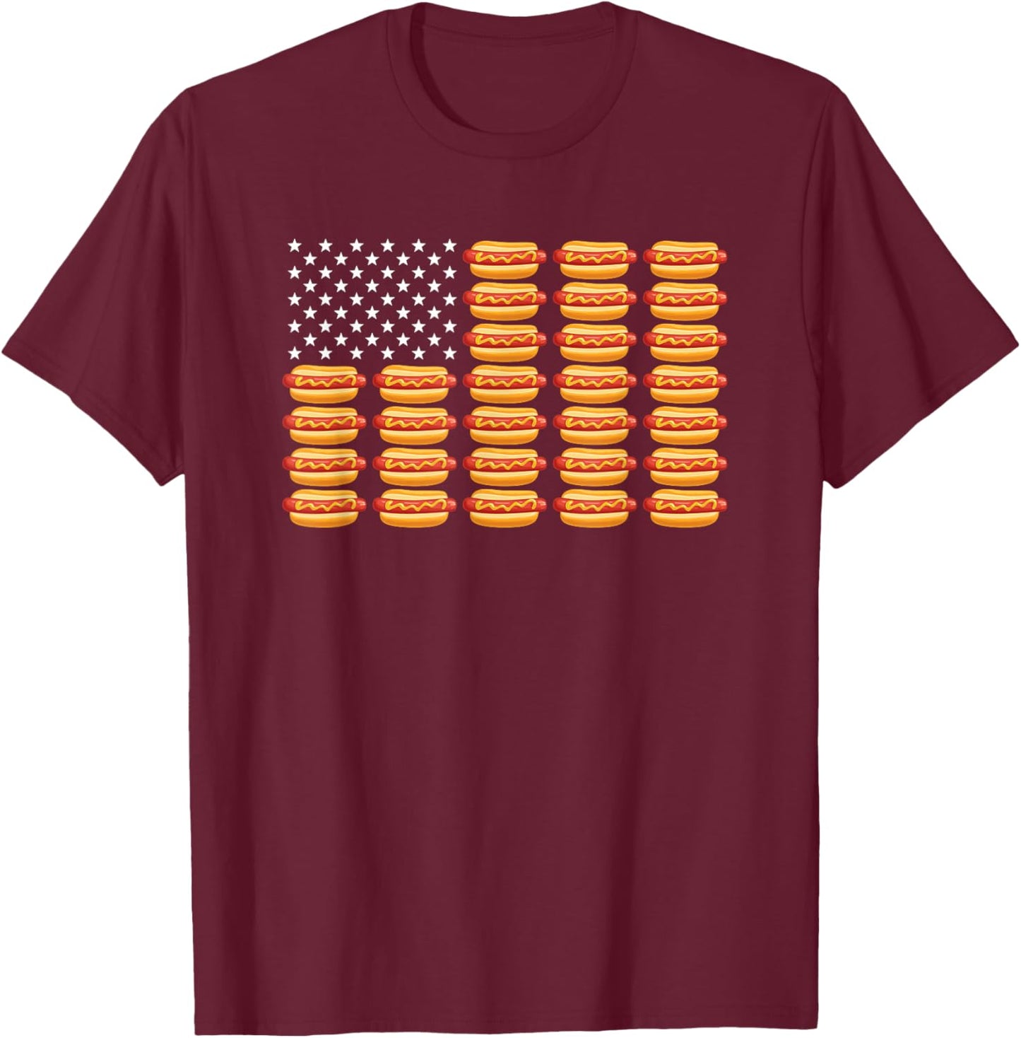 Hot Dog American Flag July 4th Patriotic Summer BBQ Funny T-Shirt - T-Shirt | Maroon