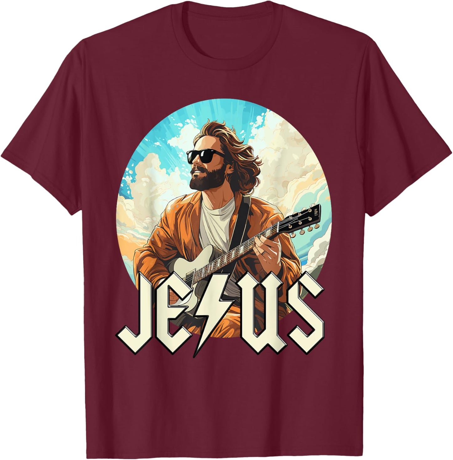 Christ Jesus with Electric Guitar T-Shirt - T-Shirt | Maroon