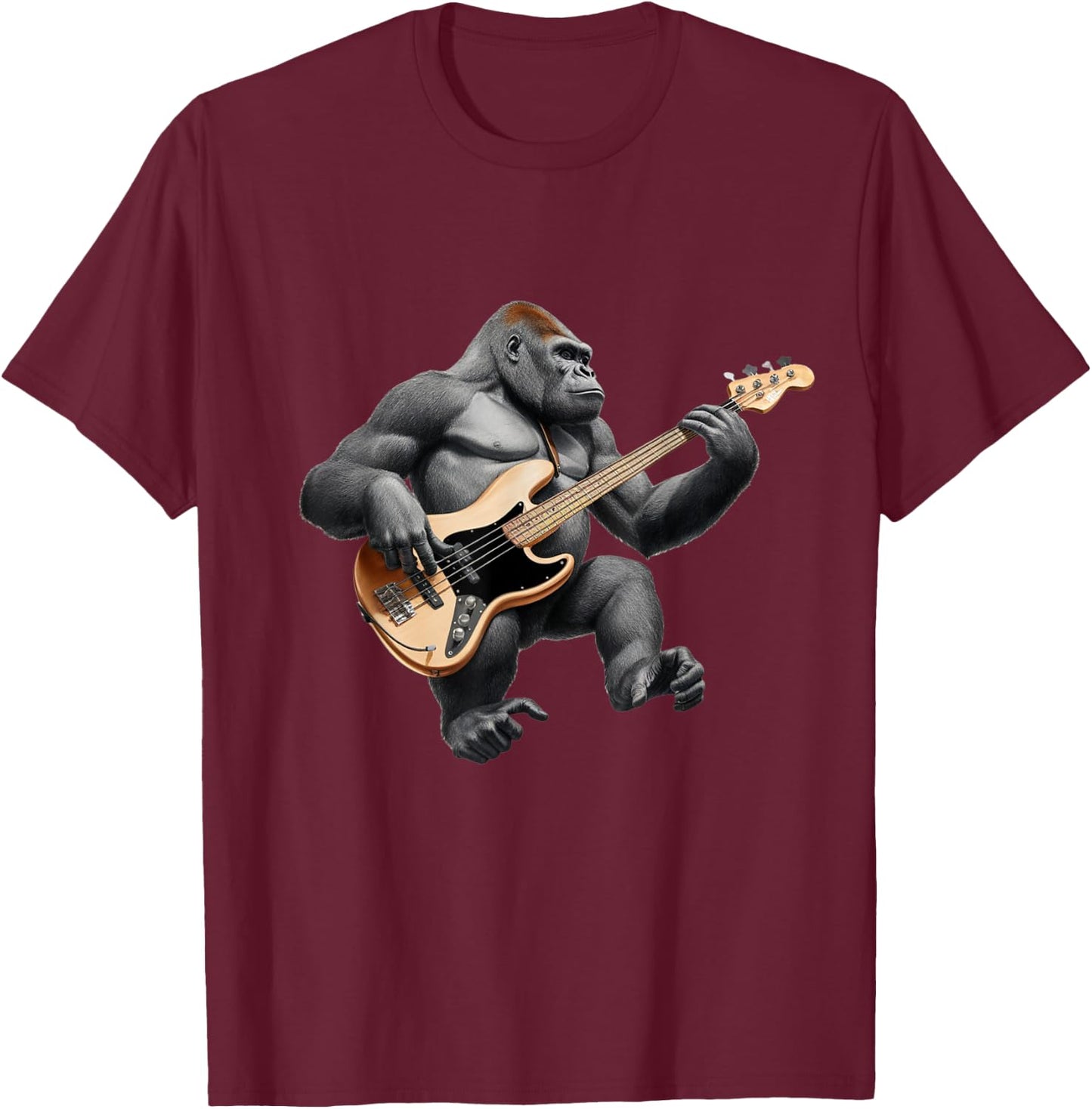 Bassist Gorilla, Funny Gorilla Playing Guitar Rock Music T-Shirt - T-Shirt | Maroon
