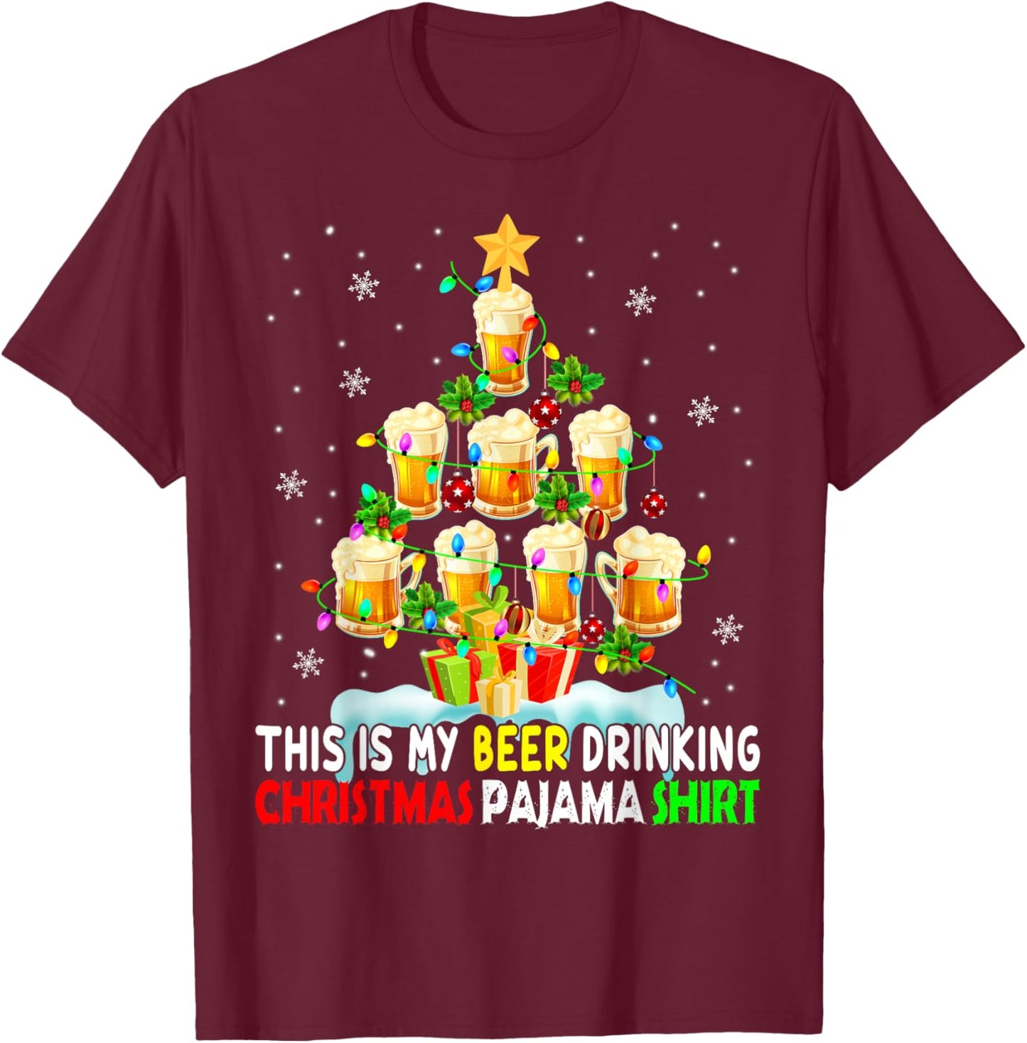 This Is My Beer Drinking Christmas Pajama Shirt Beer Drinker T-Shirt - T-Shirt | Maroon