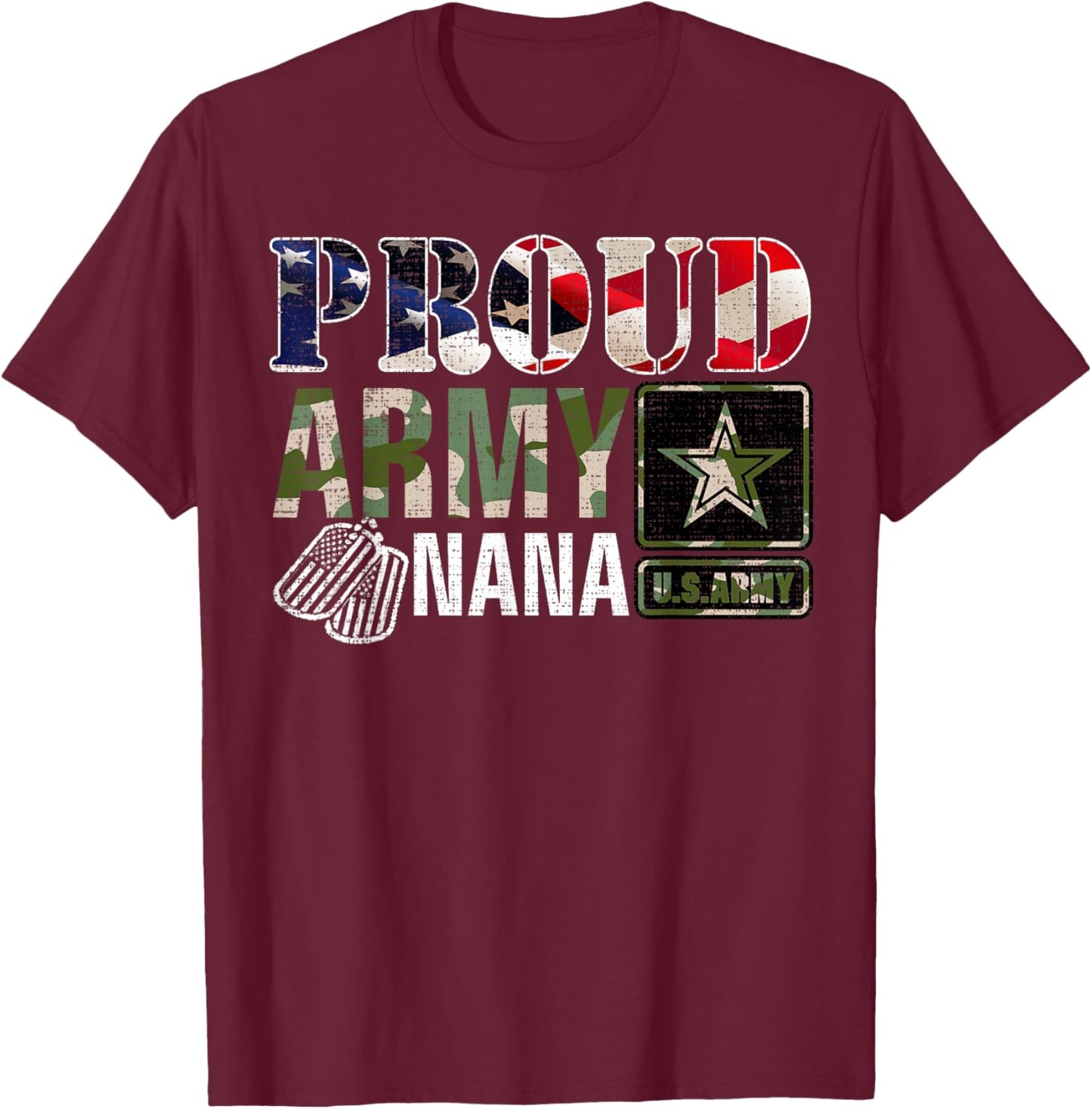 Vintage Proud Army Nana Camo With American Flag Gift T-Shirt - T-Shirt | Maroon