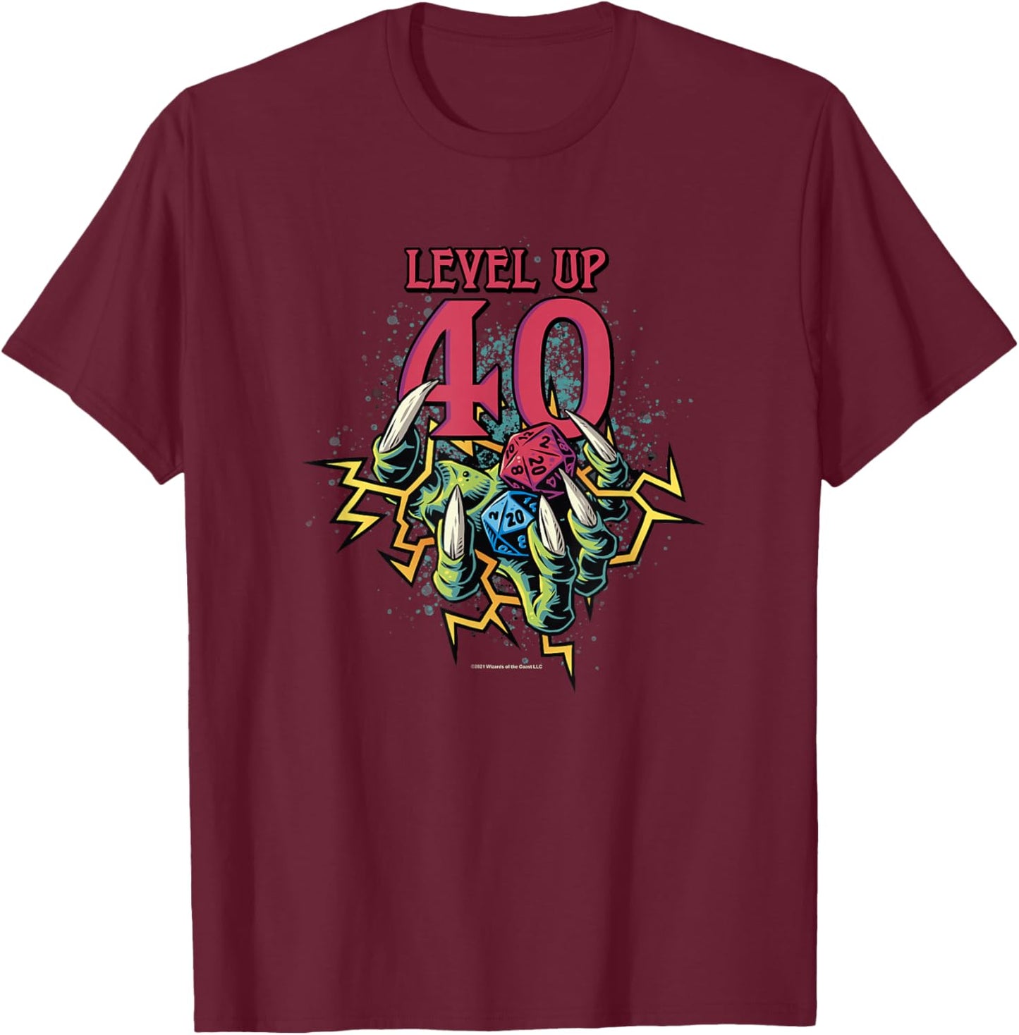 Dungeons & Dragons Birthday Level Up Forty T-Shirt - T-Shirt | Maroon