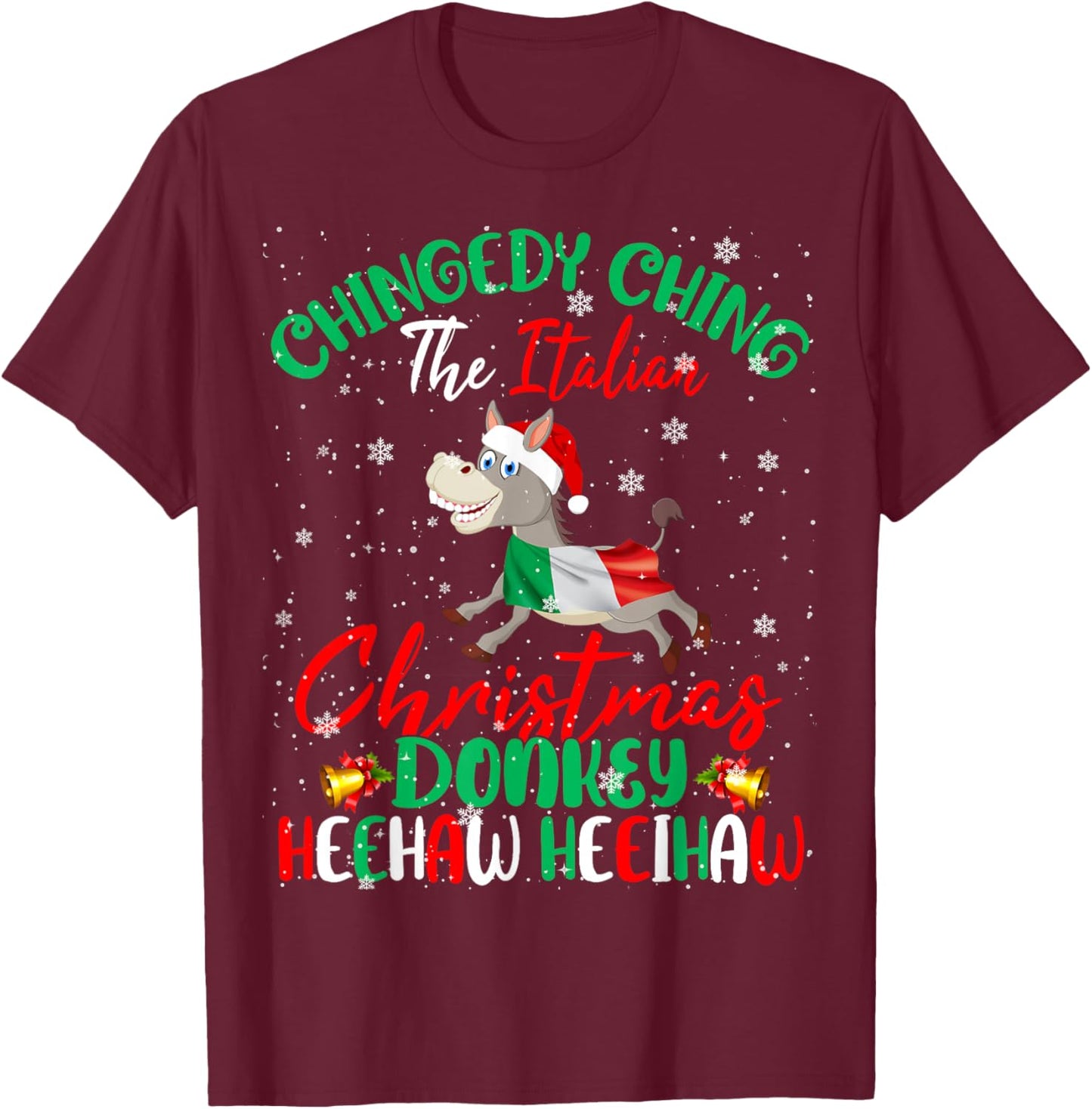 Merry Christmas Italian Funny Italian Santa Donkey Heehaw T-Shirt - T-Shirt | Maroon