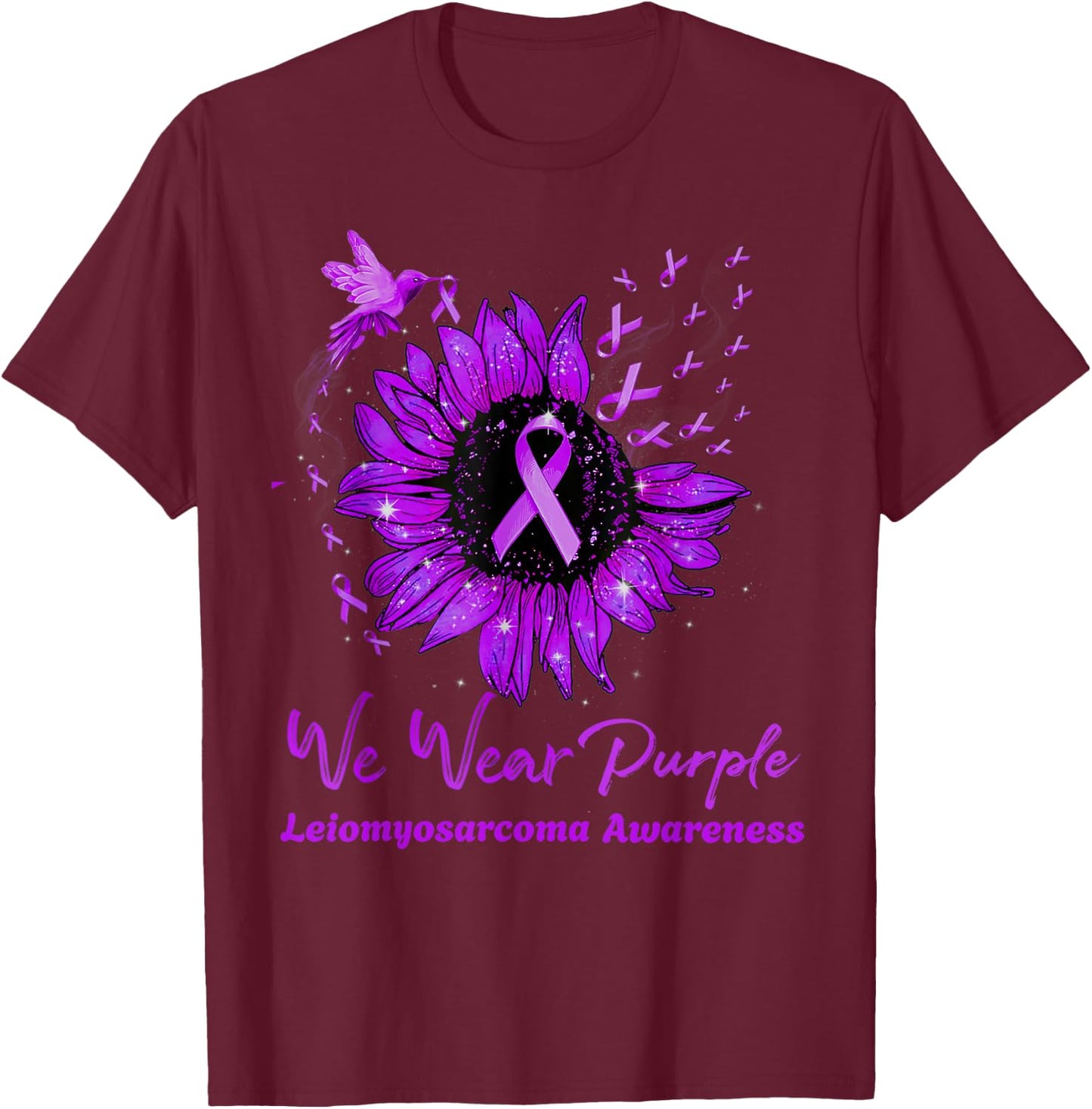 We Wear Purple Leiomyosarcoma Awareness Sunflower T-Shirt - T-Shirt | Maroon