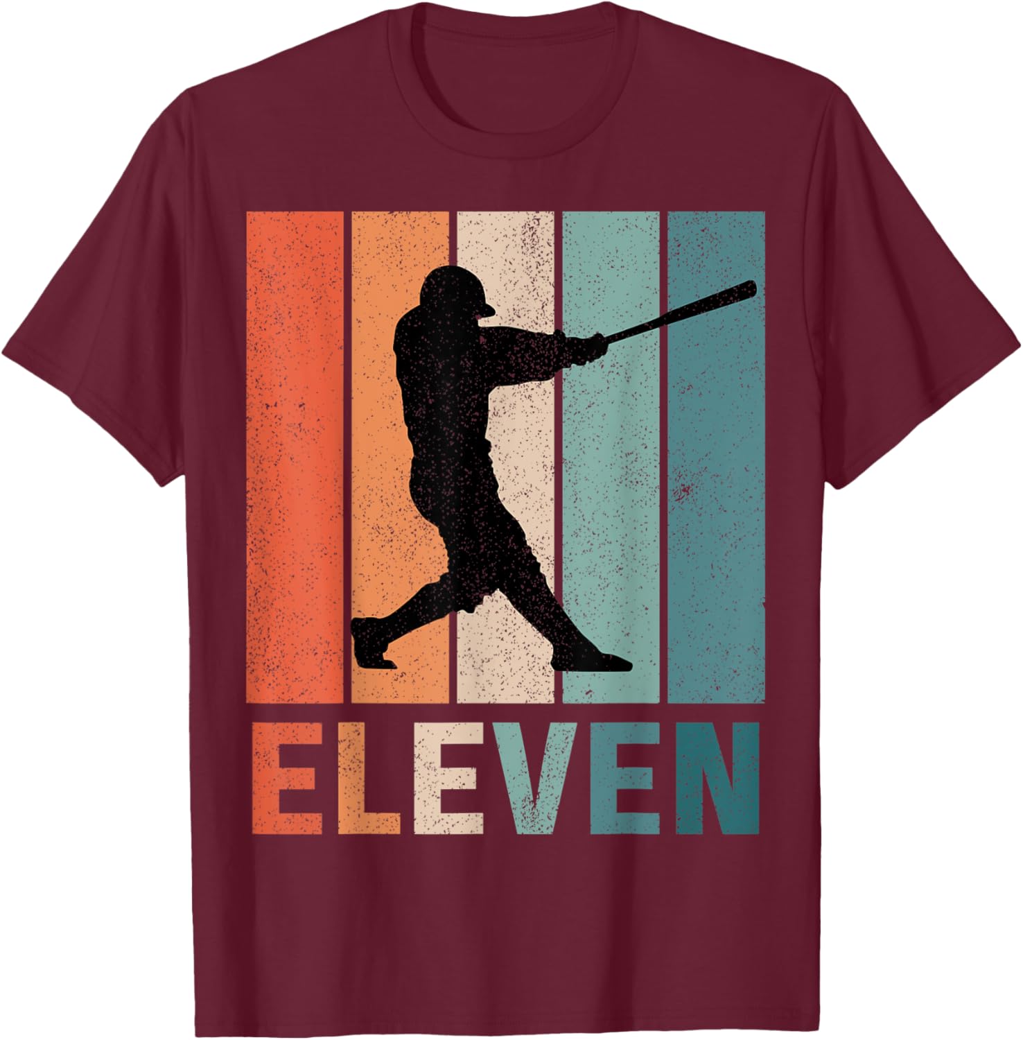 11th Birthday Retro Baseball Player Boys Kids 11 Years Old T-Shirt - T-Shirt | Maroon
