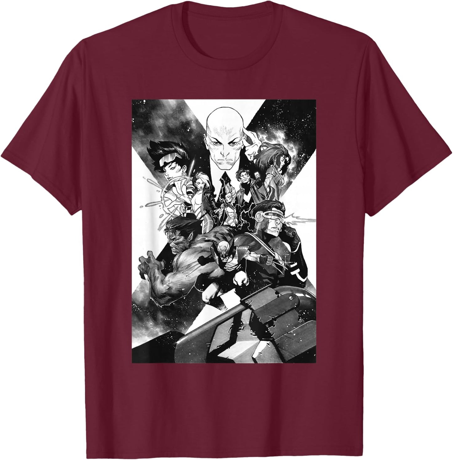 Marvel X-Men Mutant Super Heroes Black and White T-Shirt - T-Shirt | Maroon