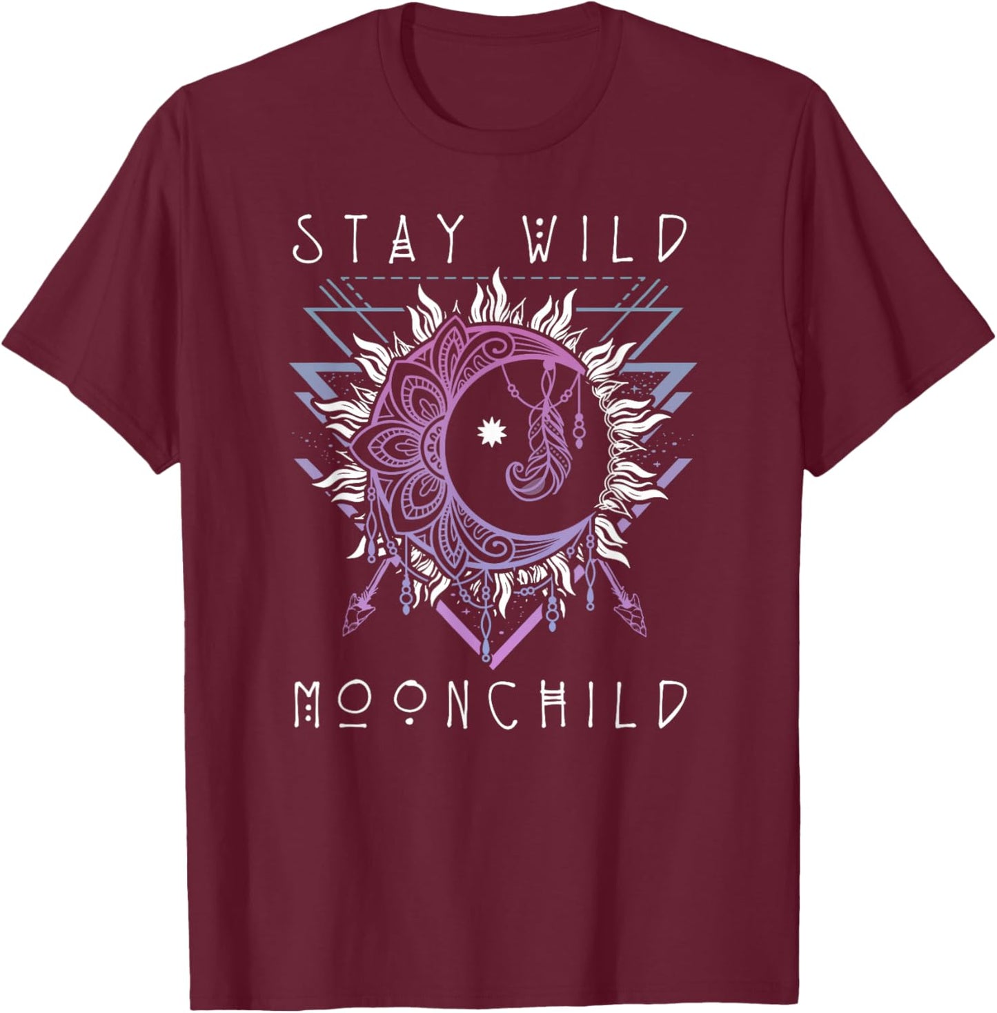 Sun and Moon Design Stay Wild Moon Child T-Shirt - T-Shirt | Maroon