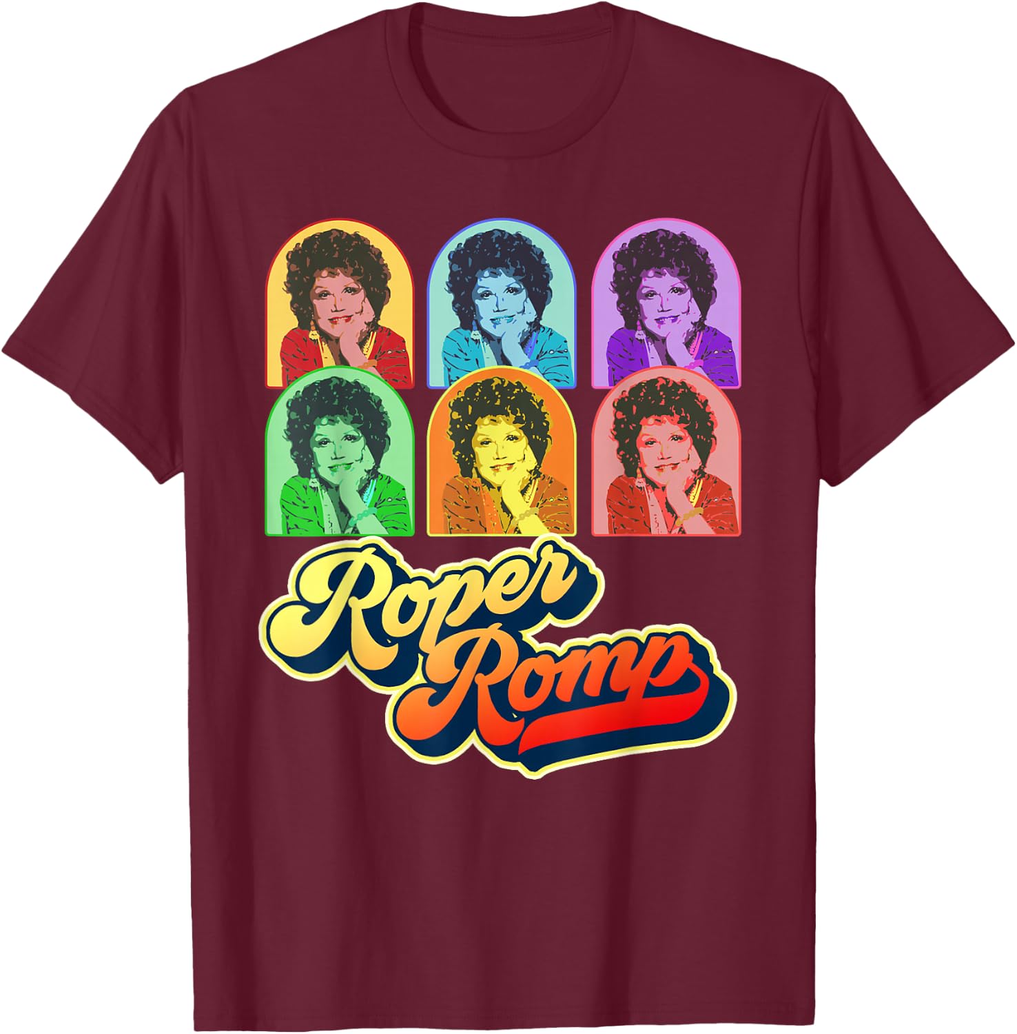 Roper Romp Pop Art Mrs. Roper Three's Company Retro T-Shirt - T-Shirt | Maroon