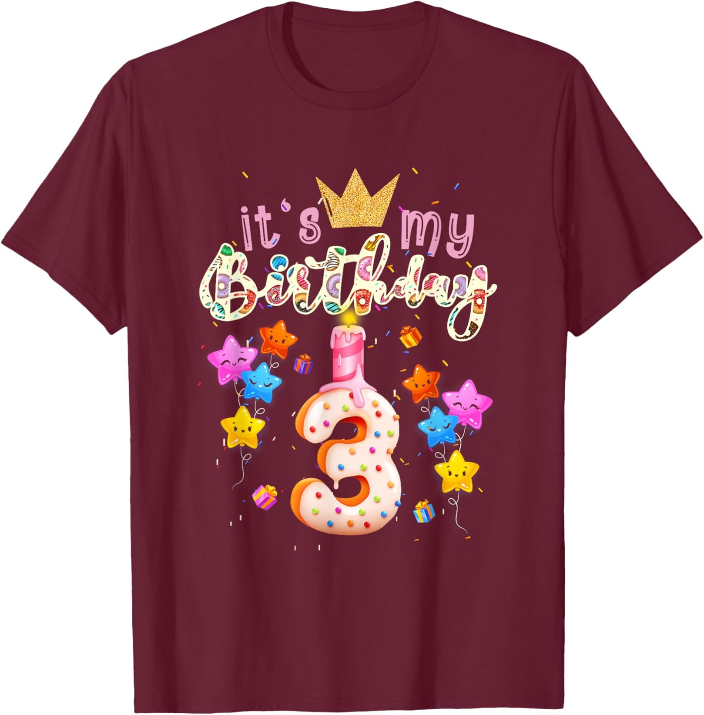 It's My 3th Birthday Doughnut Happy 3 Years Old Girl T-Shirt - T-Shirt | Maroon