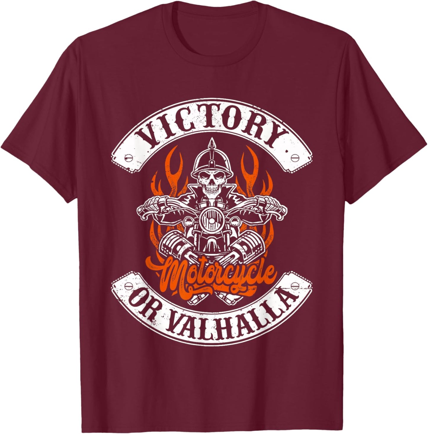 Motorcycle Norse Viking Victory Or Valhalla Men Dad T-Shirt - T-Shirt | Maroon