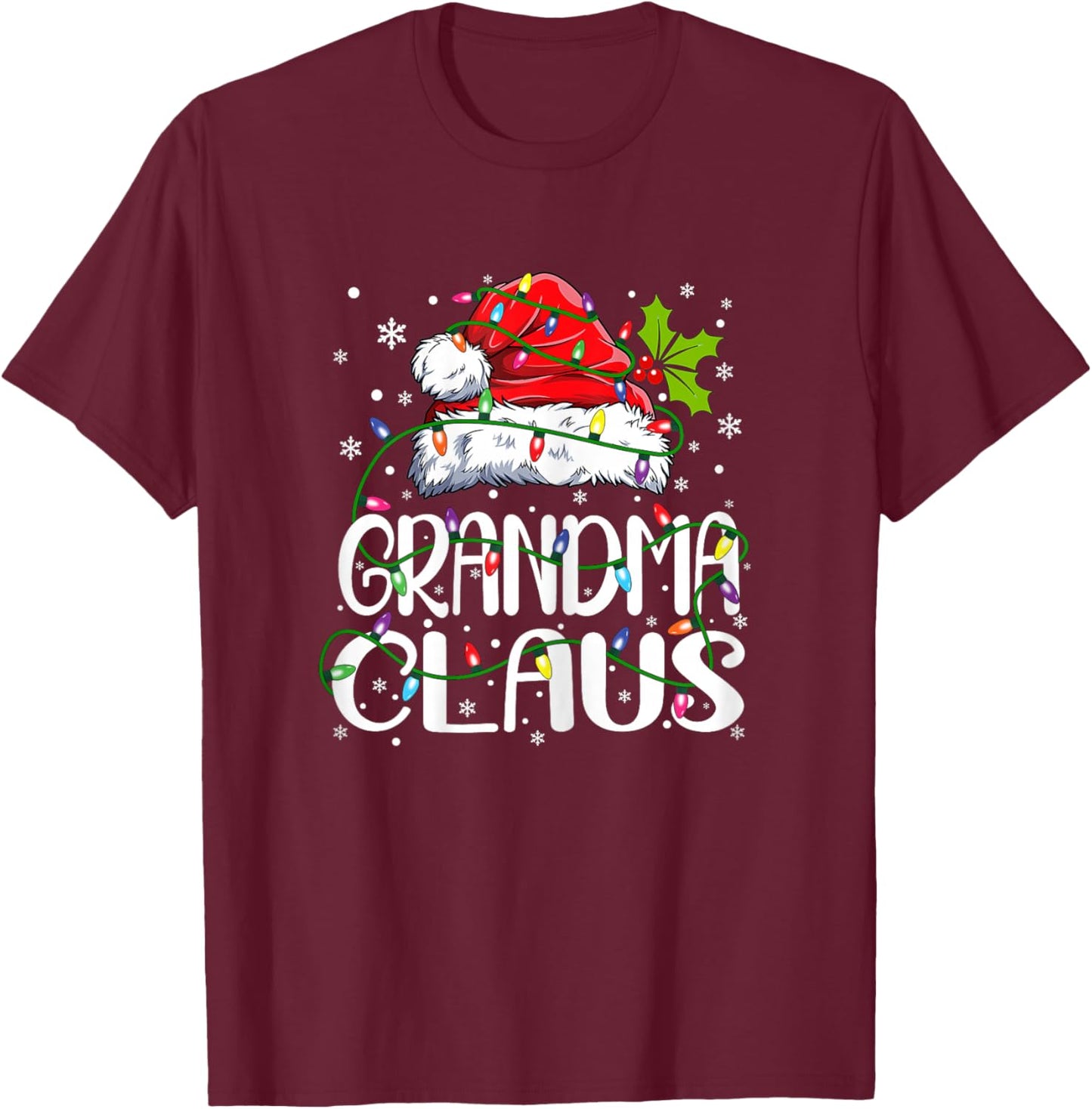Grandma Claus Christmas Lights Pajama Family Matching T-Shirt - T-Shirt | Maroon