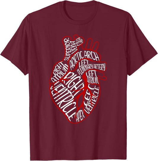 Anatomical Heart Medical Parts of Heart For Cardiologist T-Shirt - T-Shirt | Maroon