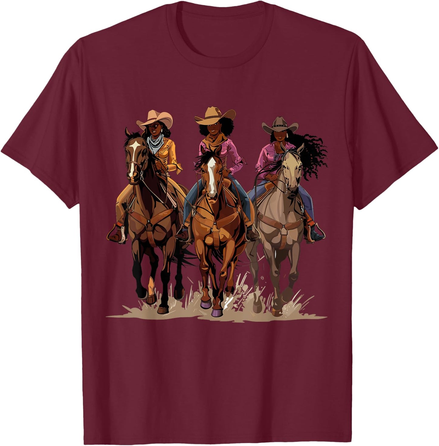 Black African American Cowgirl Western Country Texas Rodeo T-Shirt - T-Shirt | Maroon