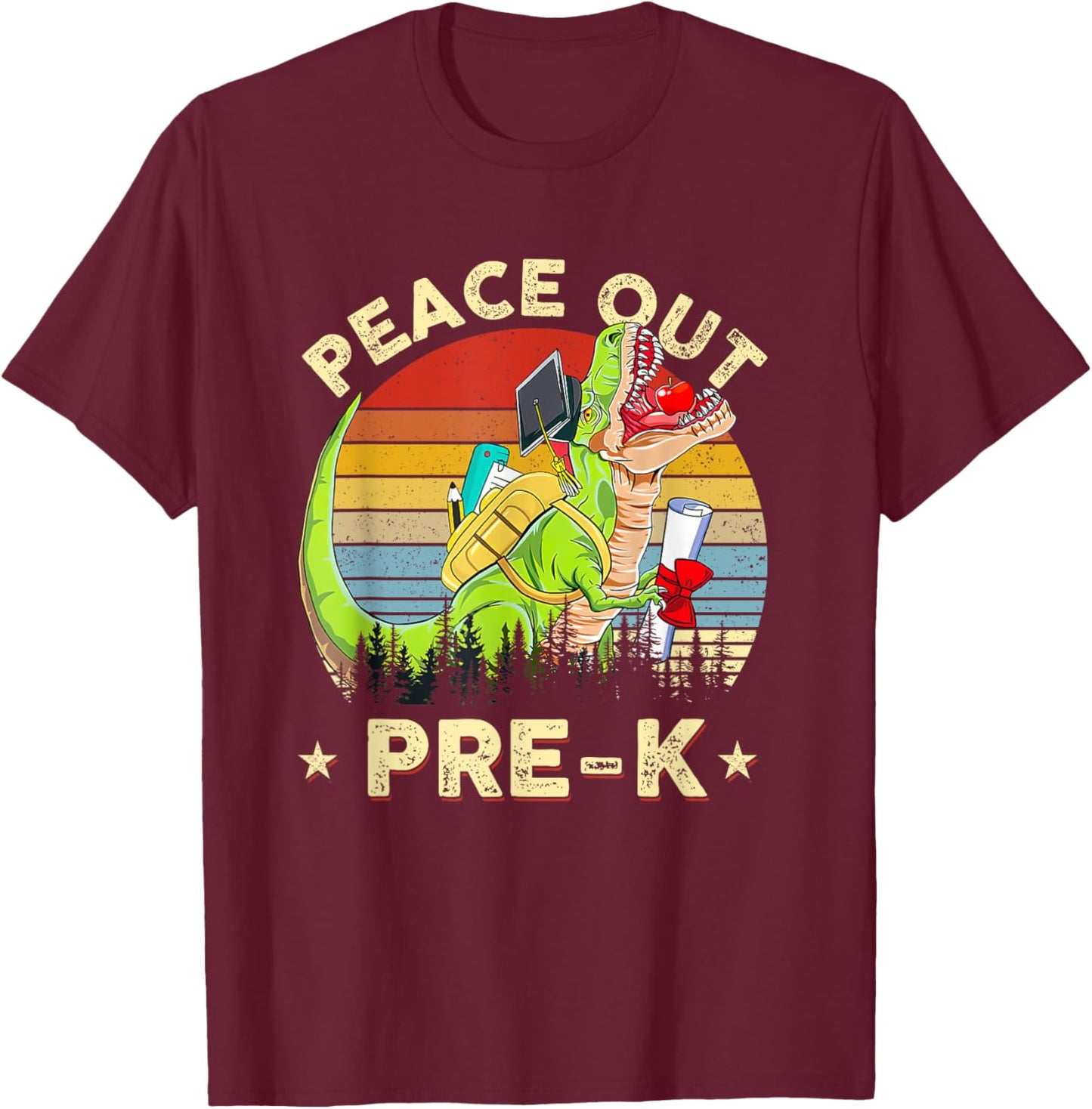 Peace Out Pre-K Dinosaur T Rex Graduation End Of Year T-Shirt - T-Shirt | Maroon