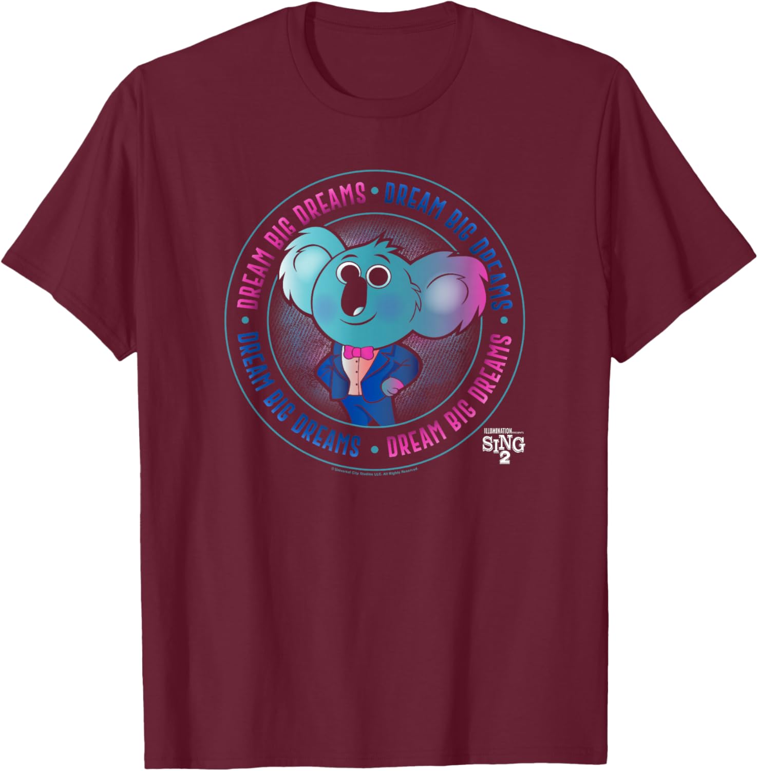 Sing 2 Buster Moon Dream Big Dreams Circle Badge T-Shirt - T-Shirt | Maroon