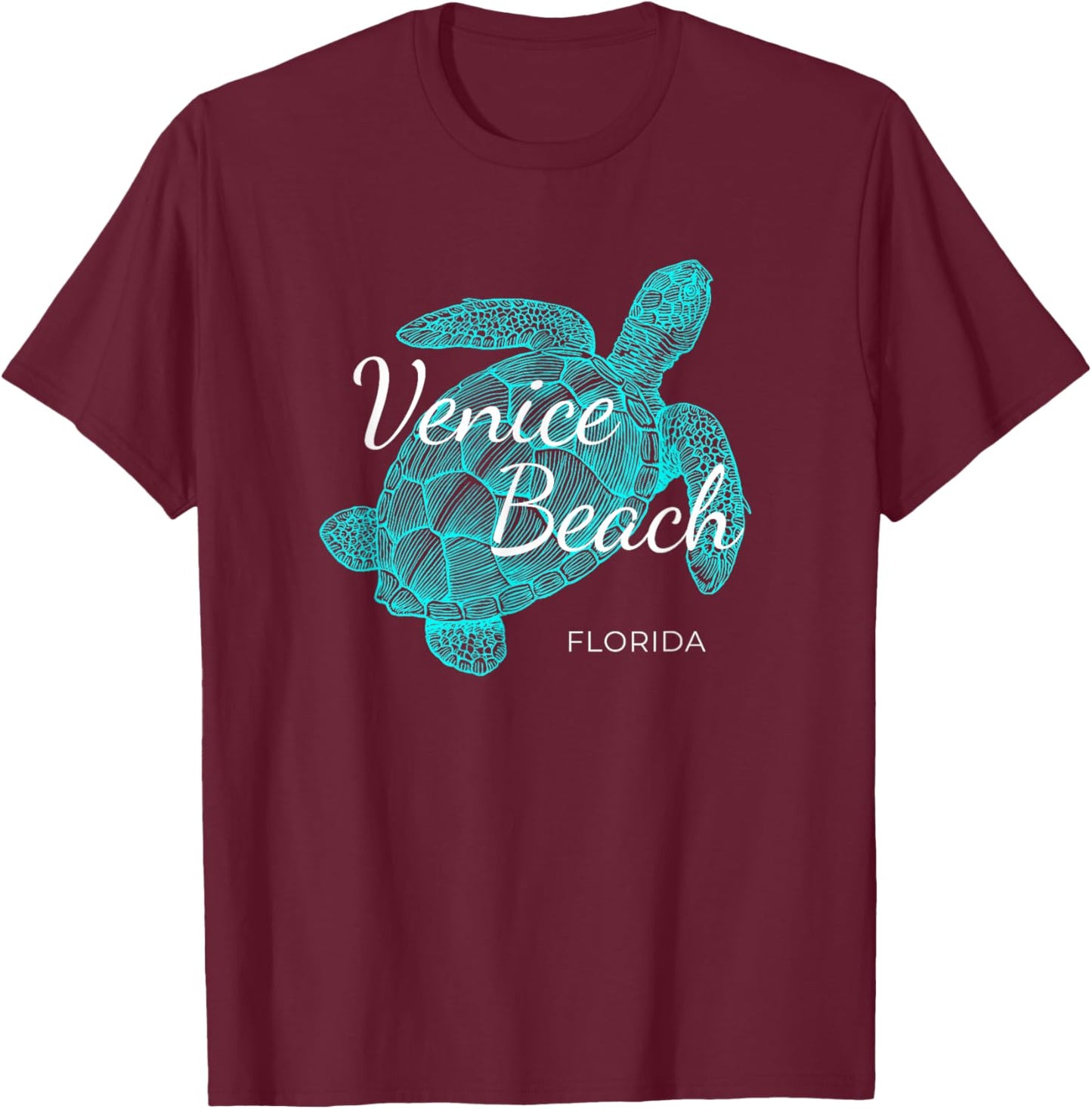 Venice Beach Florida with a Turtle Women Girls Kids T-Shirt - T-Shirt | Maroon