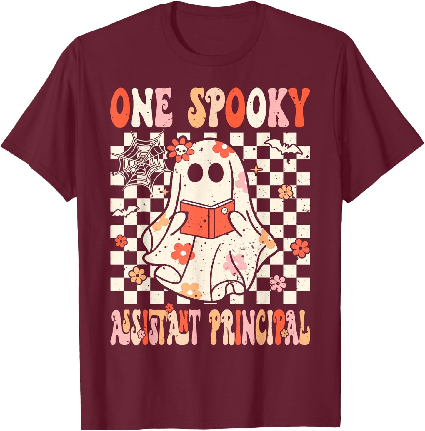 Groovy Boo Assistant Principal Crew Ghost Women Halloween T-Shirt - T-Shirt | Maroon