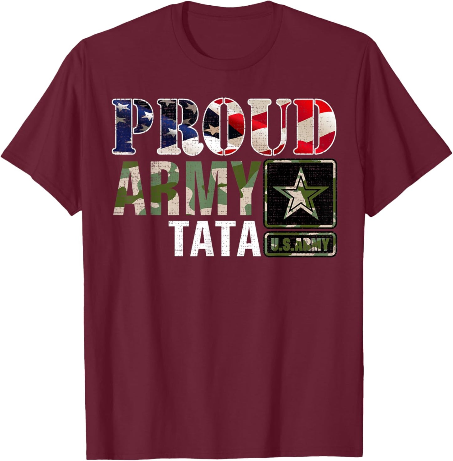Vintage Proud Army Tata Camo With American Flag Gift T-Shirt - T-Shirt | Maroon