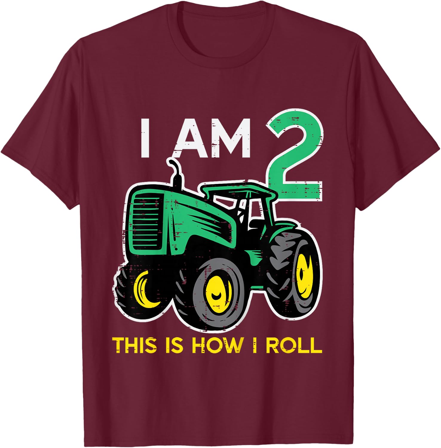 Kids 2nd Birthday Tractor I Am 2 Years Old Farm Truck Boys Kids T-Shirt - T-Shirt | Maroon