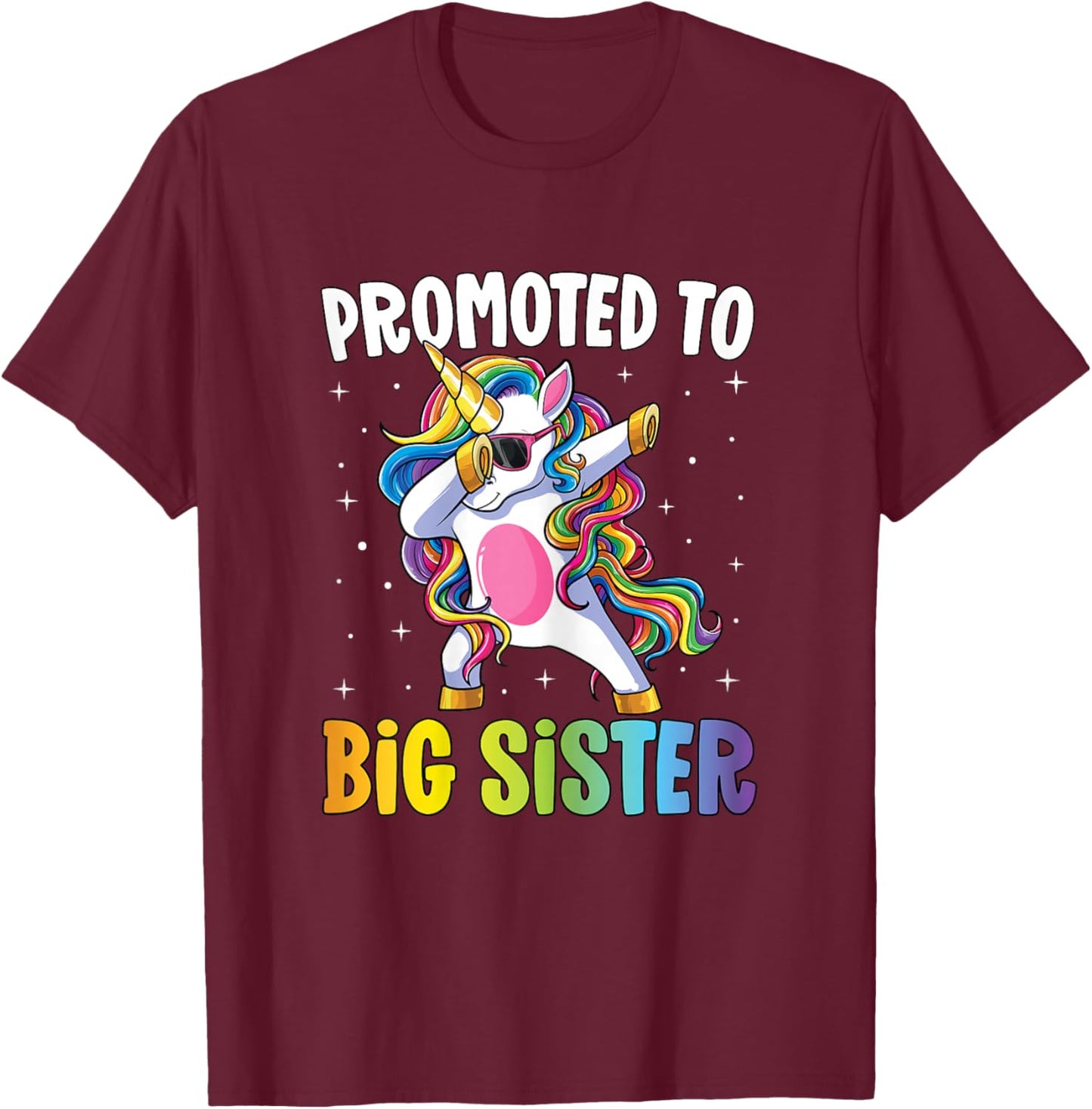 Promoted to Big Sister Girls Dabbing Unicorn Older Sister T-Shirt - T-Shirt | Maroon