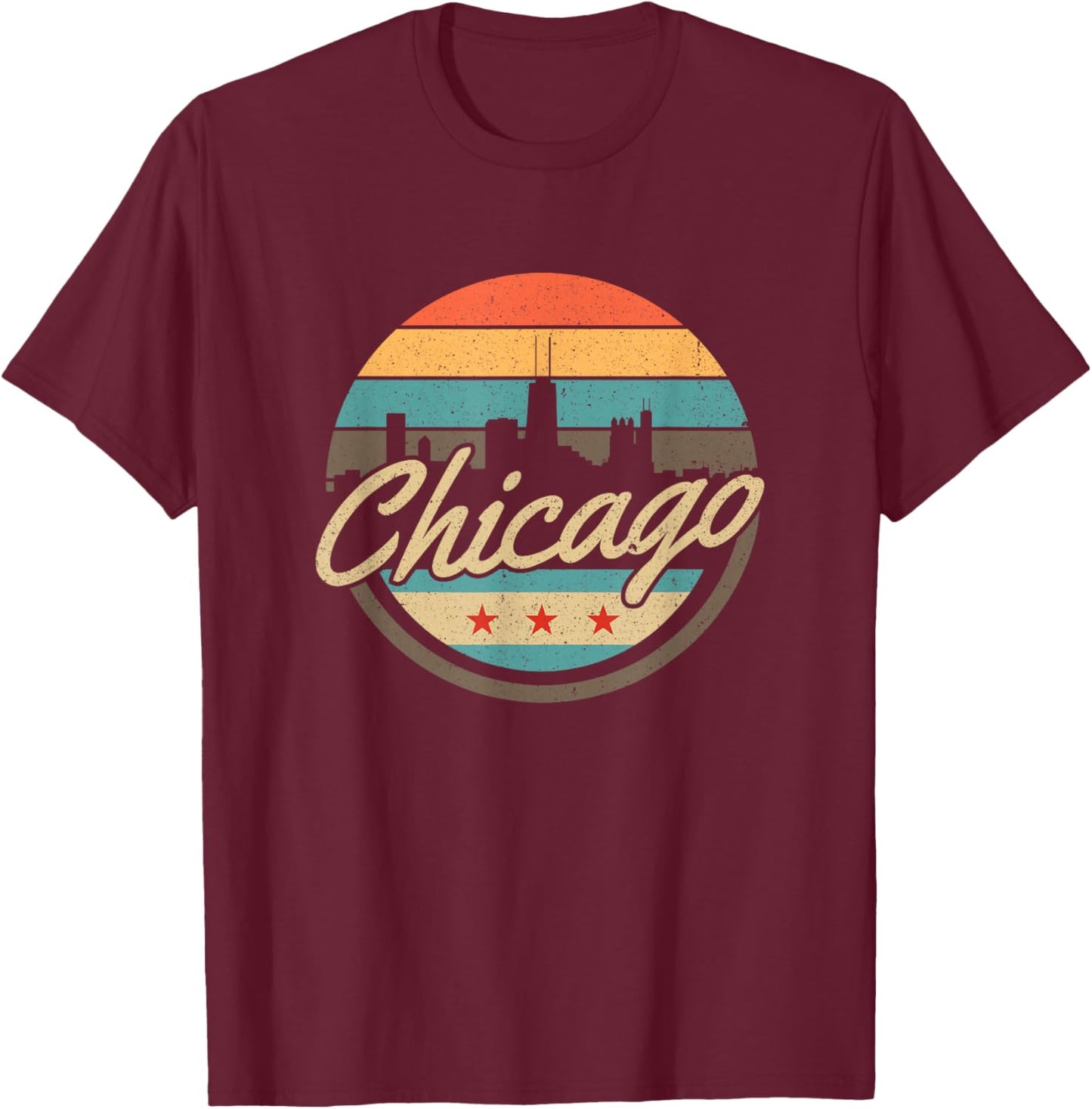 Chicago Flag Skyline Vintage Illinois USA Souvenir T-Shirt - T-Shirt | Maroon