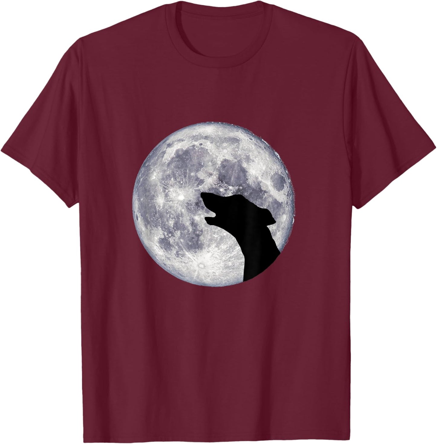 Greyhound / Whippet / Lurcher Howling or Rooing at the Moon T-Shirt - T-Shirt | Maroon