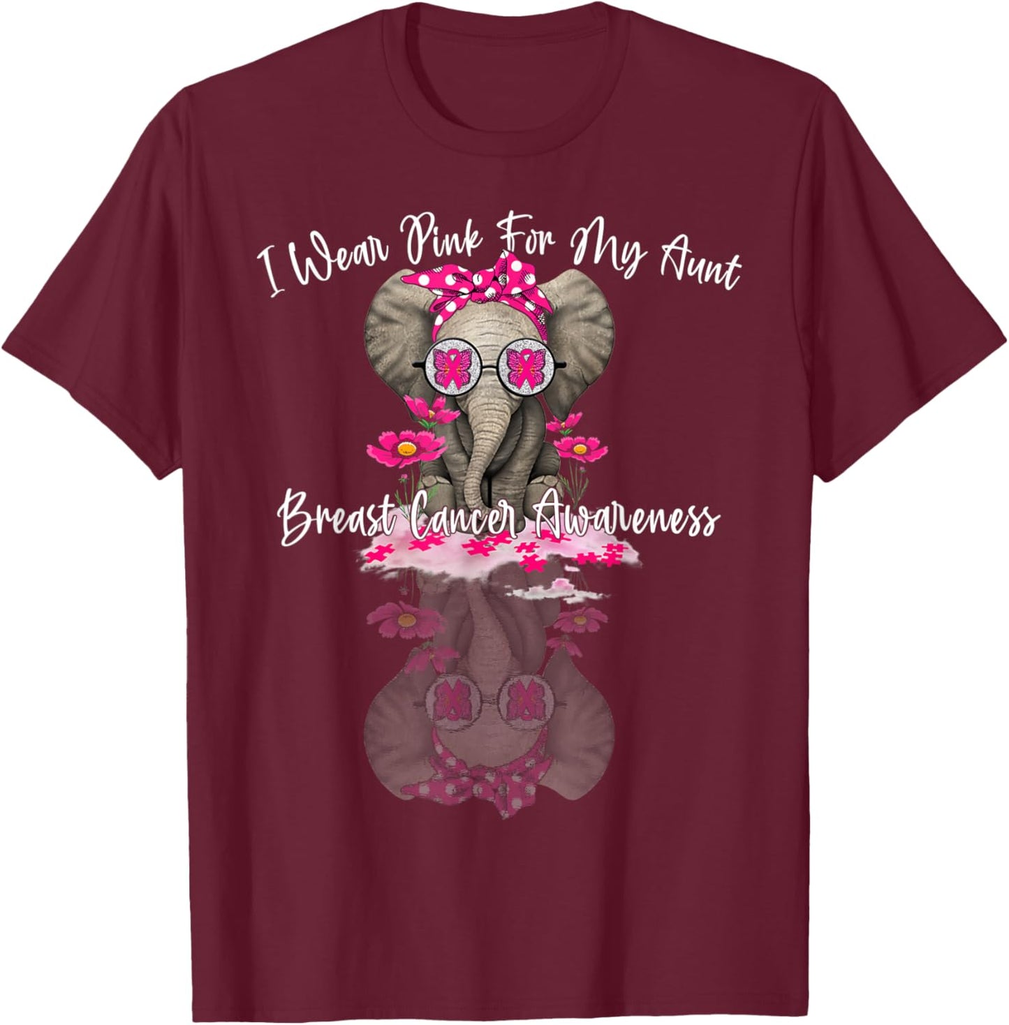 mb I Wear Pink For My Aunt Elephant Breast Cancer Awareness T-Shirt - T-Shirt | Maroon