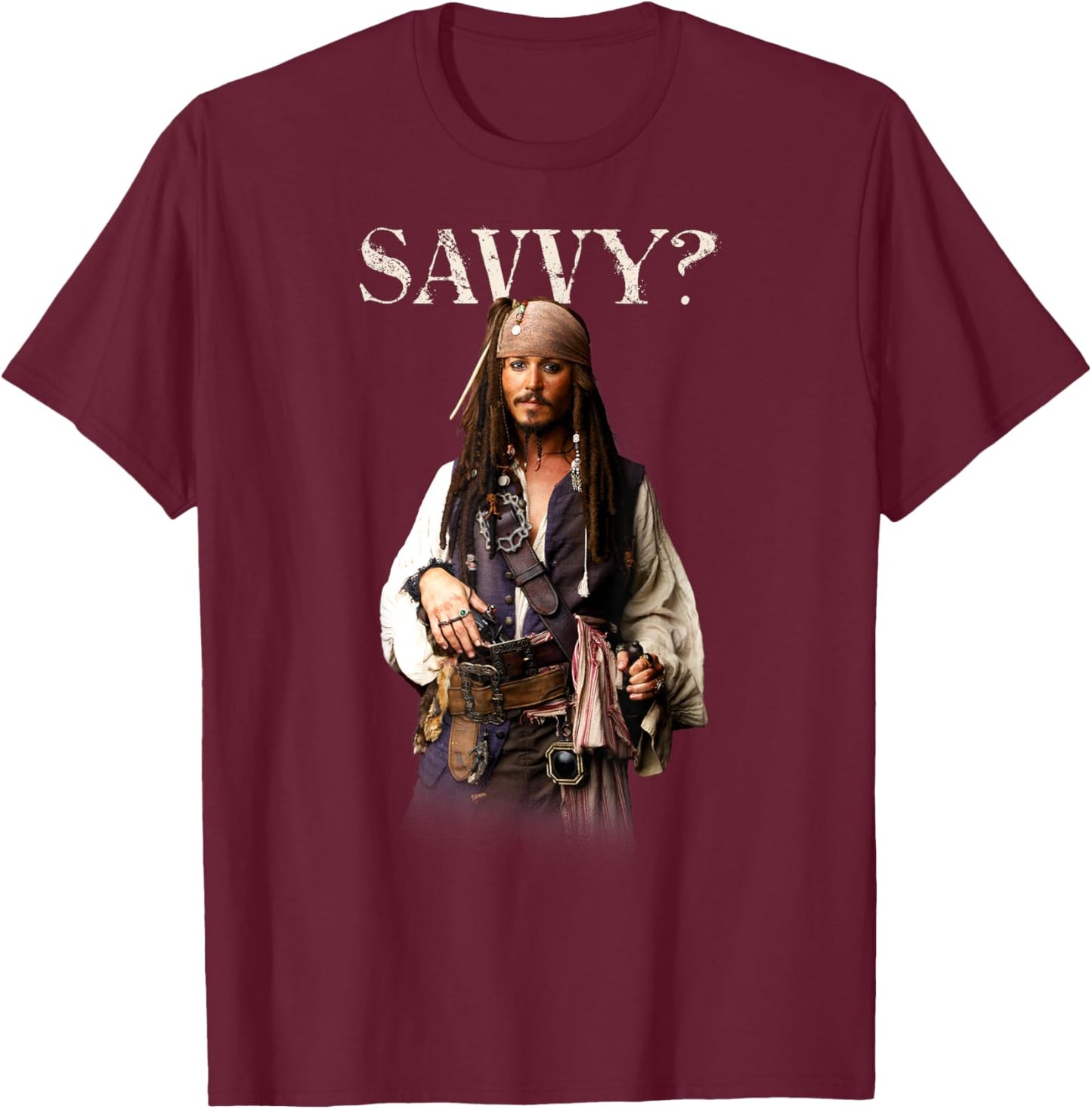 Disney Pirates of the Caribbean Captain Jack Savvy? T-Shirt - T-Shirt | Maroon