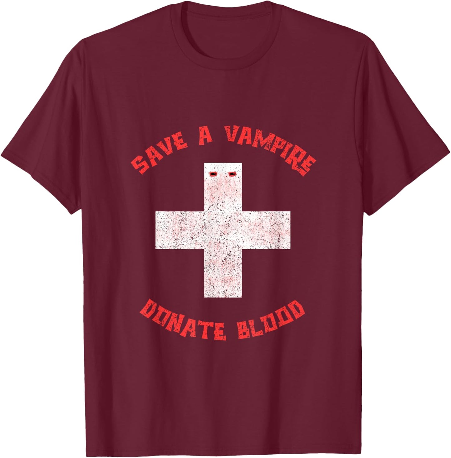 Save A Vampire Donate Blood Funny Halloween T-Shirt - T-Shirt | Maroon