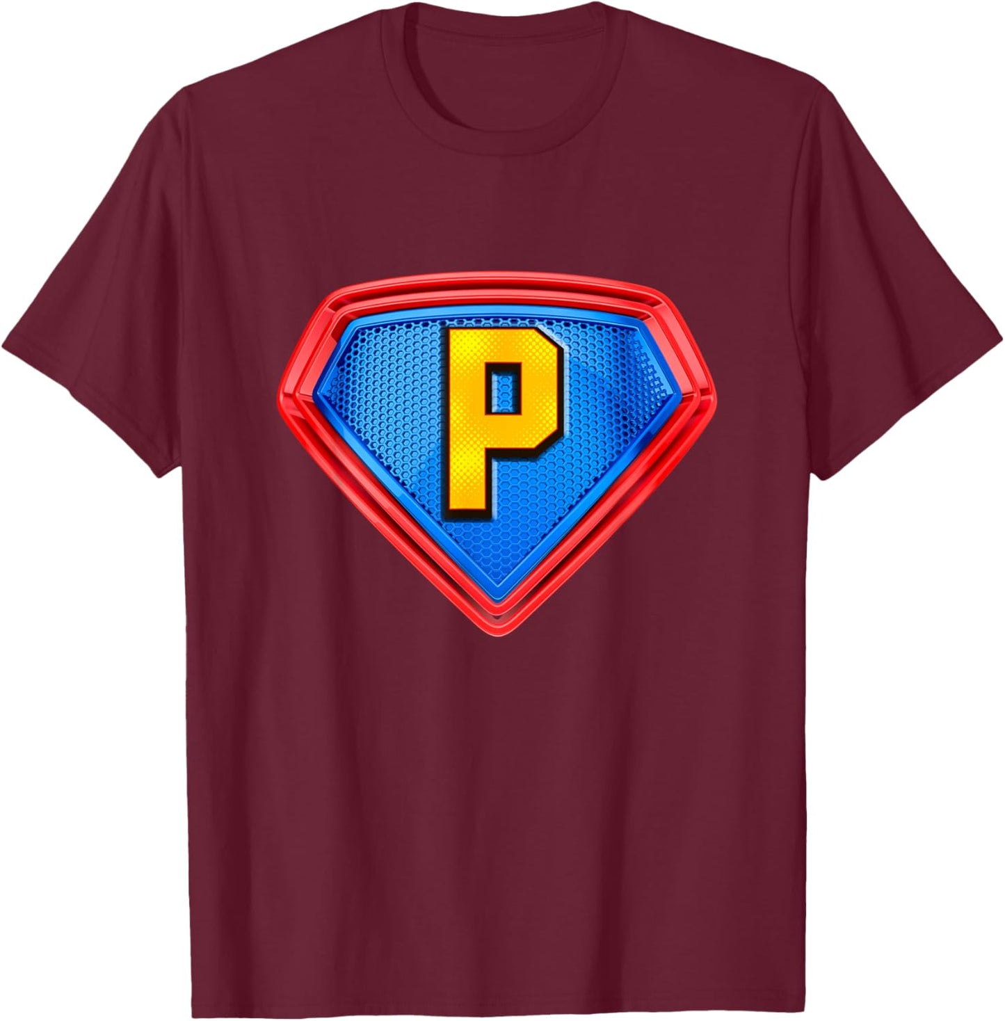 Cool Super P Alphabet Cute Initial Monogram Letter P Graphic T-Shirt - T-Shirt | Maroon