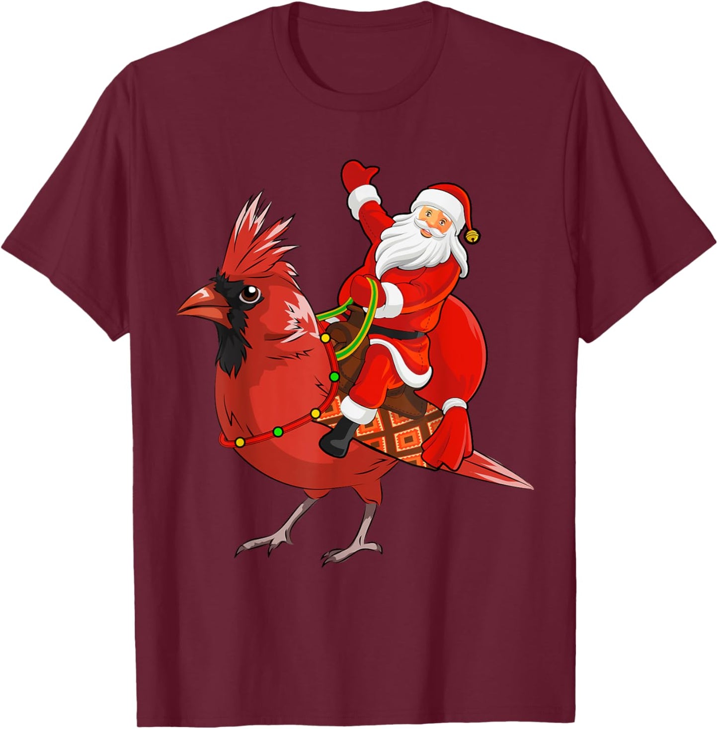 Xmas Matching Funny Santa Riding Northern Cardinal Christmas T-Shirt - T-Shirt | Maroon